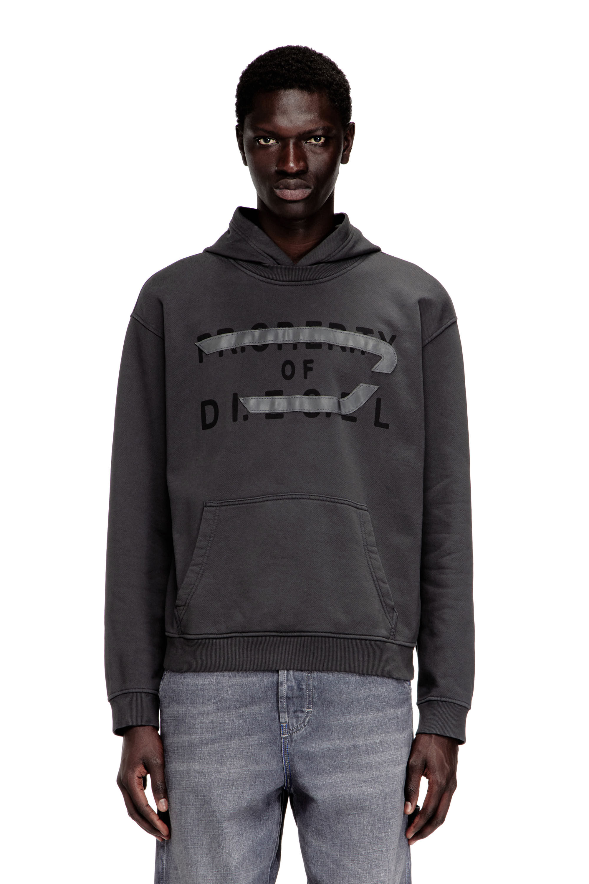 Men's Cotton hoodie with D appliqué | Grey | Diesel