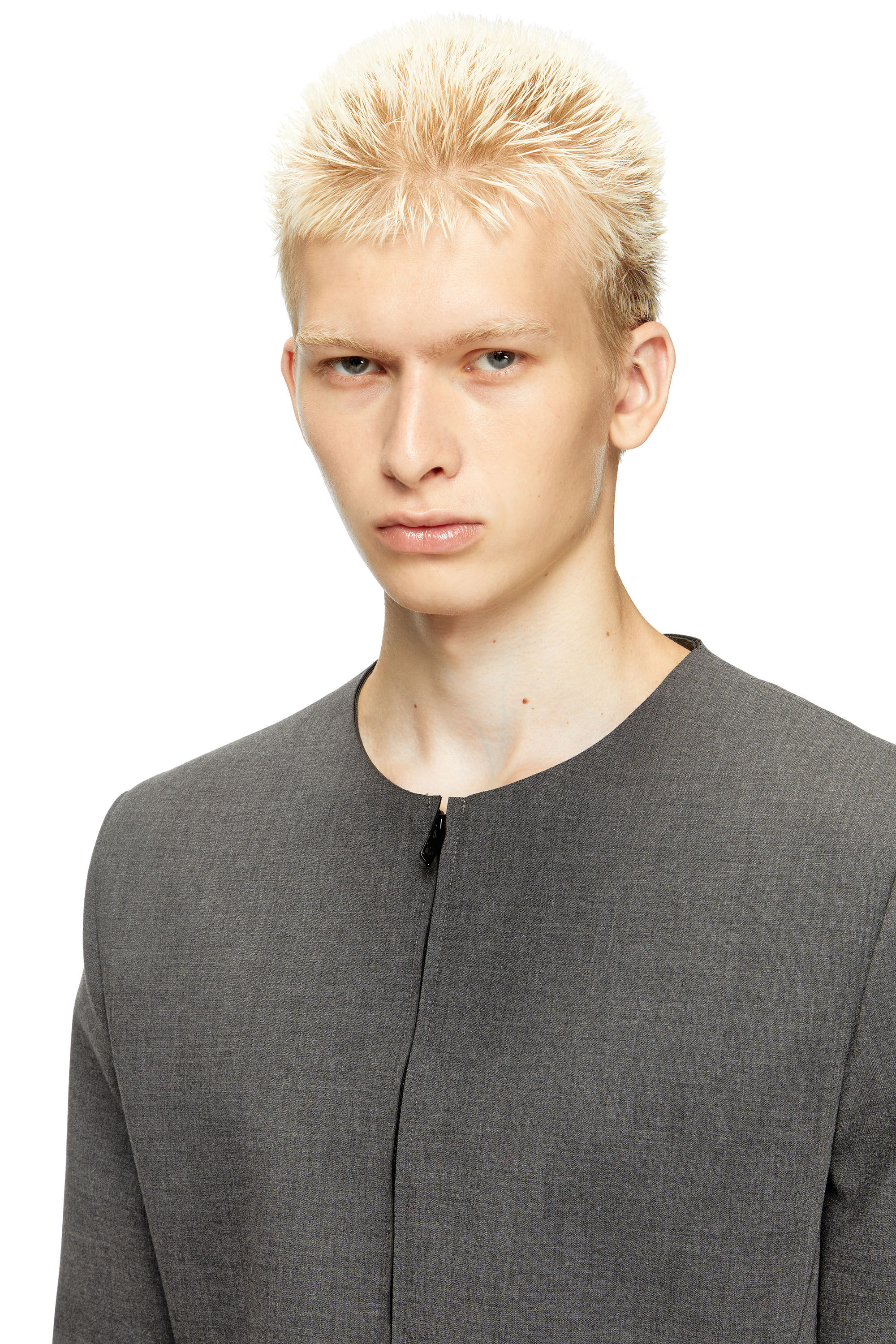 Diesel - J-CESAR-NEO, Man's Collarless jacket in neoprene-bonded fabric in Grey - 5