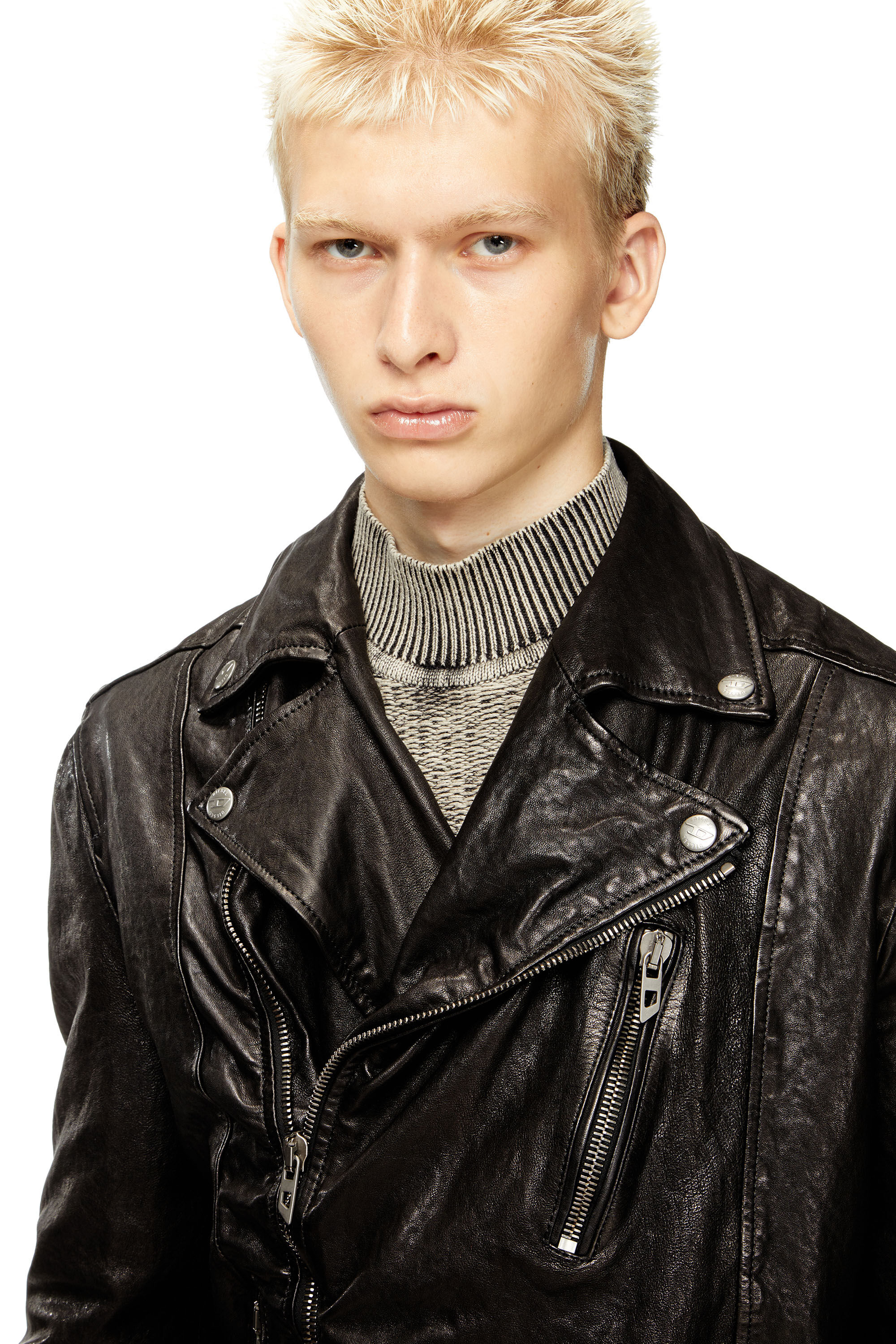 Diesel - L-UNCAN, Male's Biker jacket in boiled leather in Black - 4