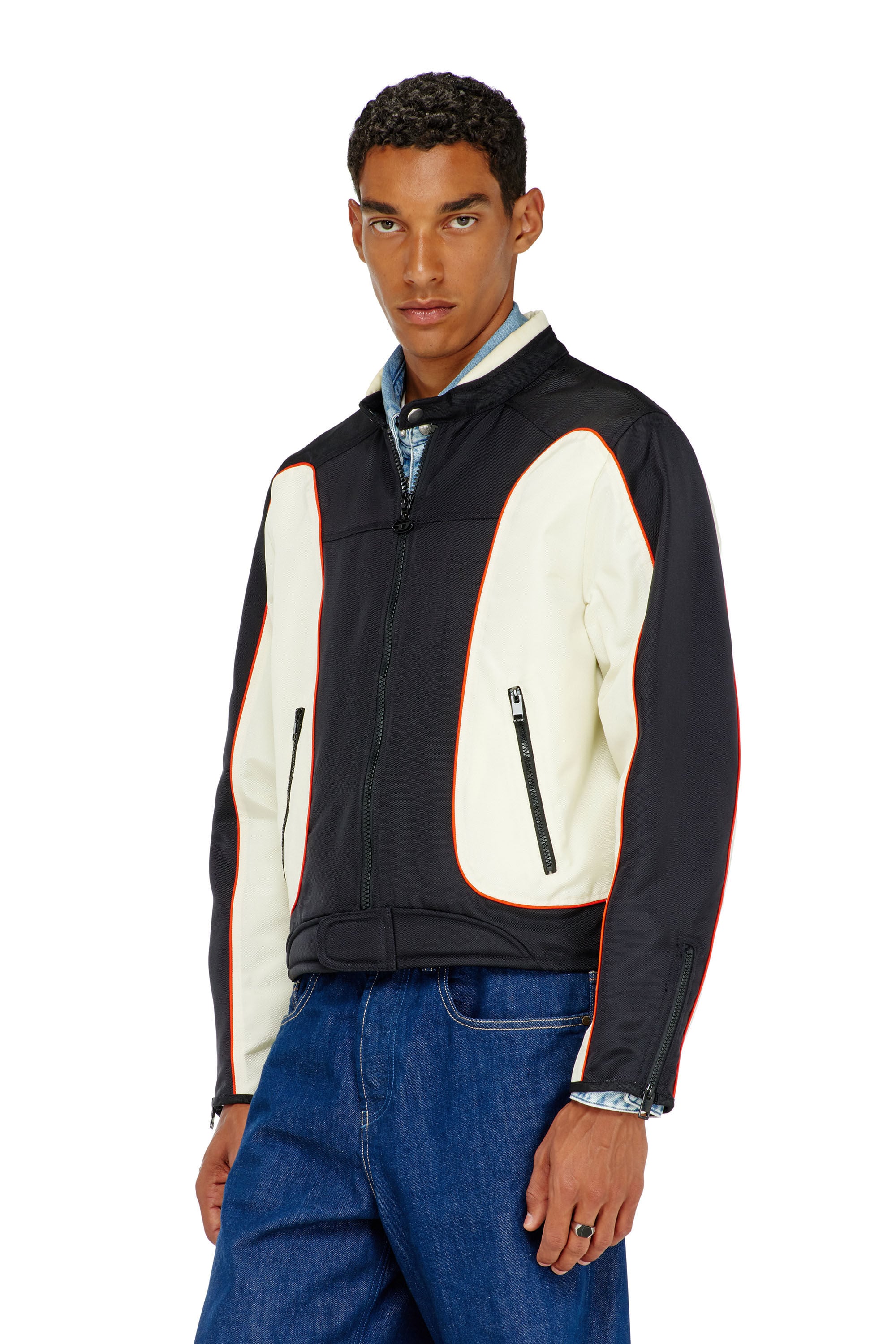 Diesel - J-BLINK-A, Chaqueta biker con bloques de color y ribetes Hombre in Multicolor - 3