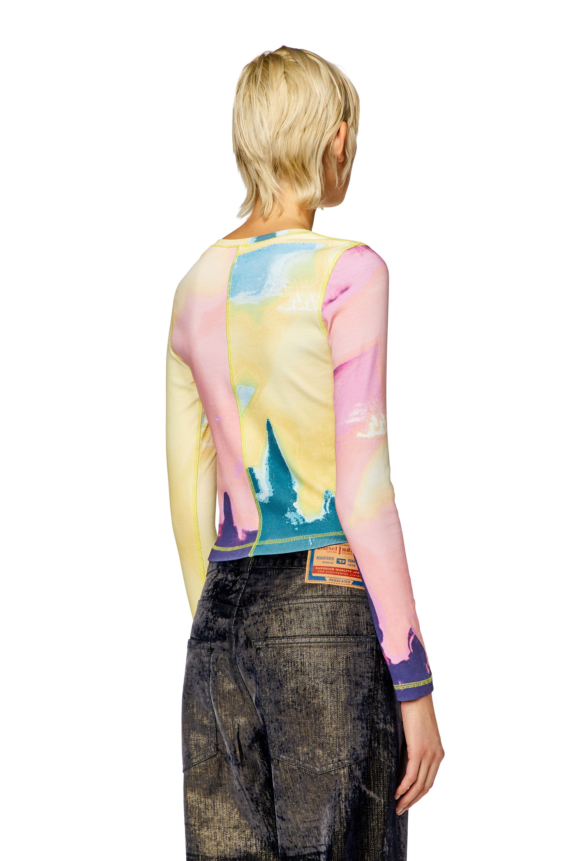 Diesel - T-BANES, Woman's Panelled top with multicoloured print in Yellow/Pink - 4