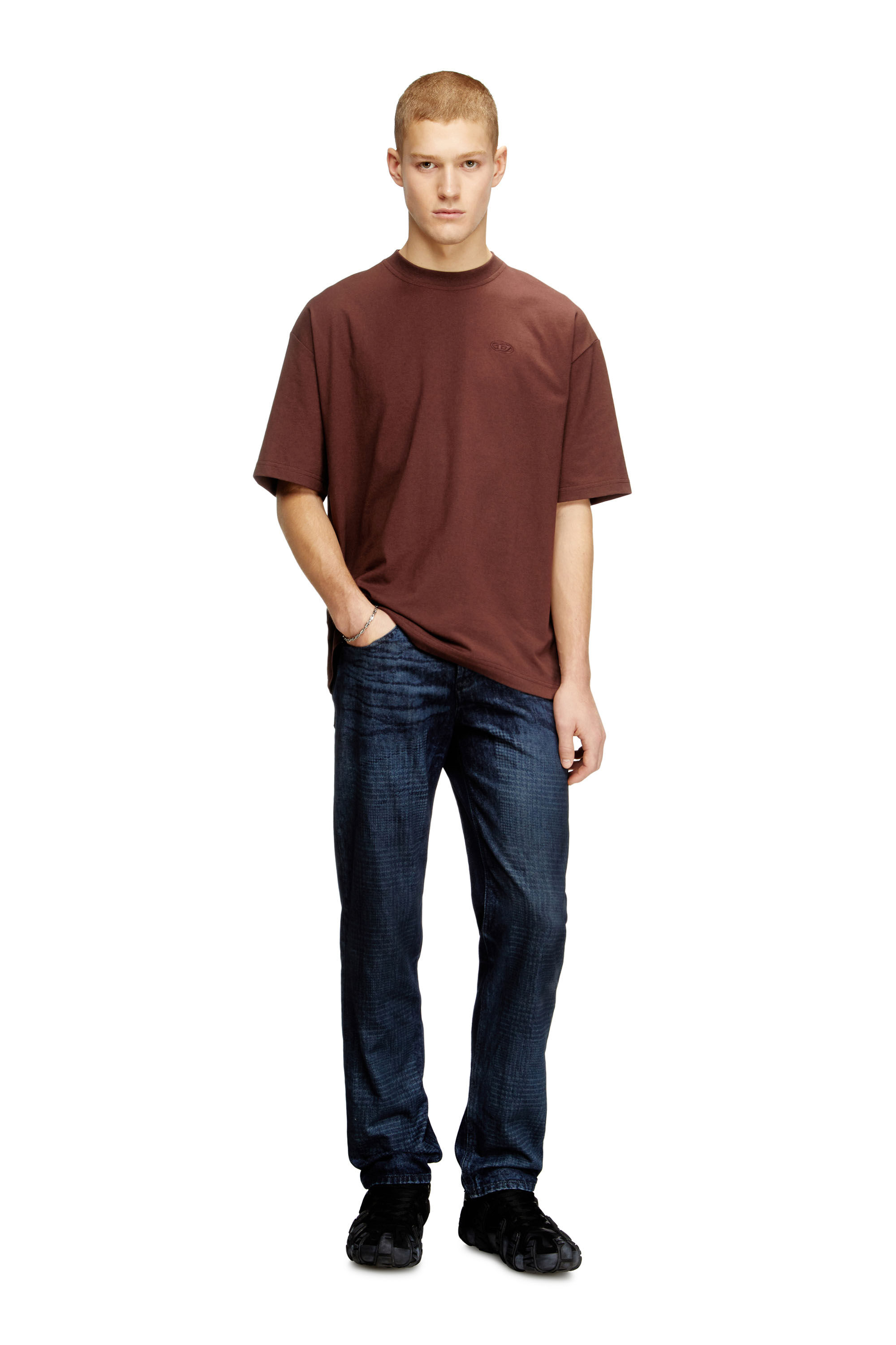Men's T-shirt with maxi oval D embroidery | Brown | Diesel