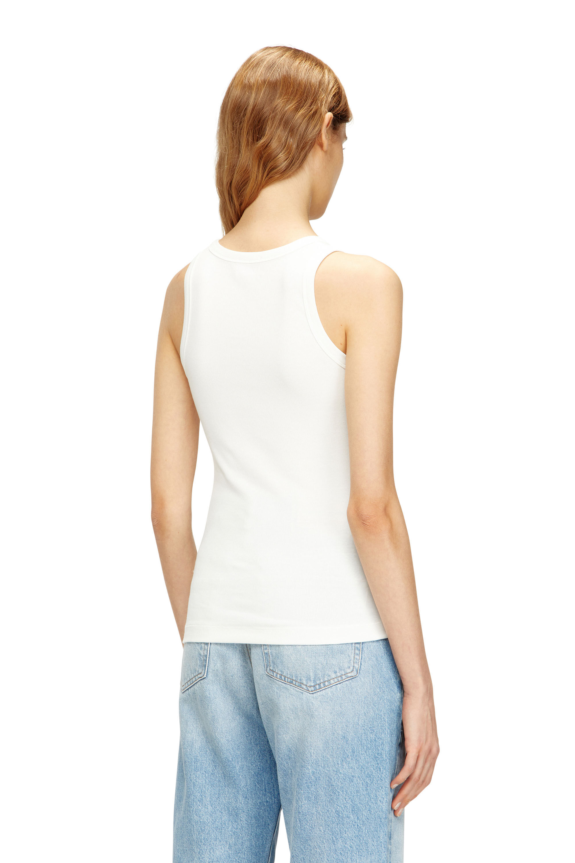 Women's Slim ribbed tank top with metallic Oval D | White | Diesel
