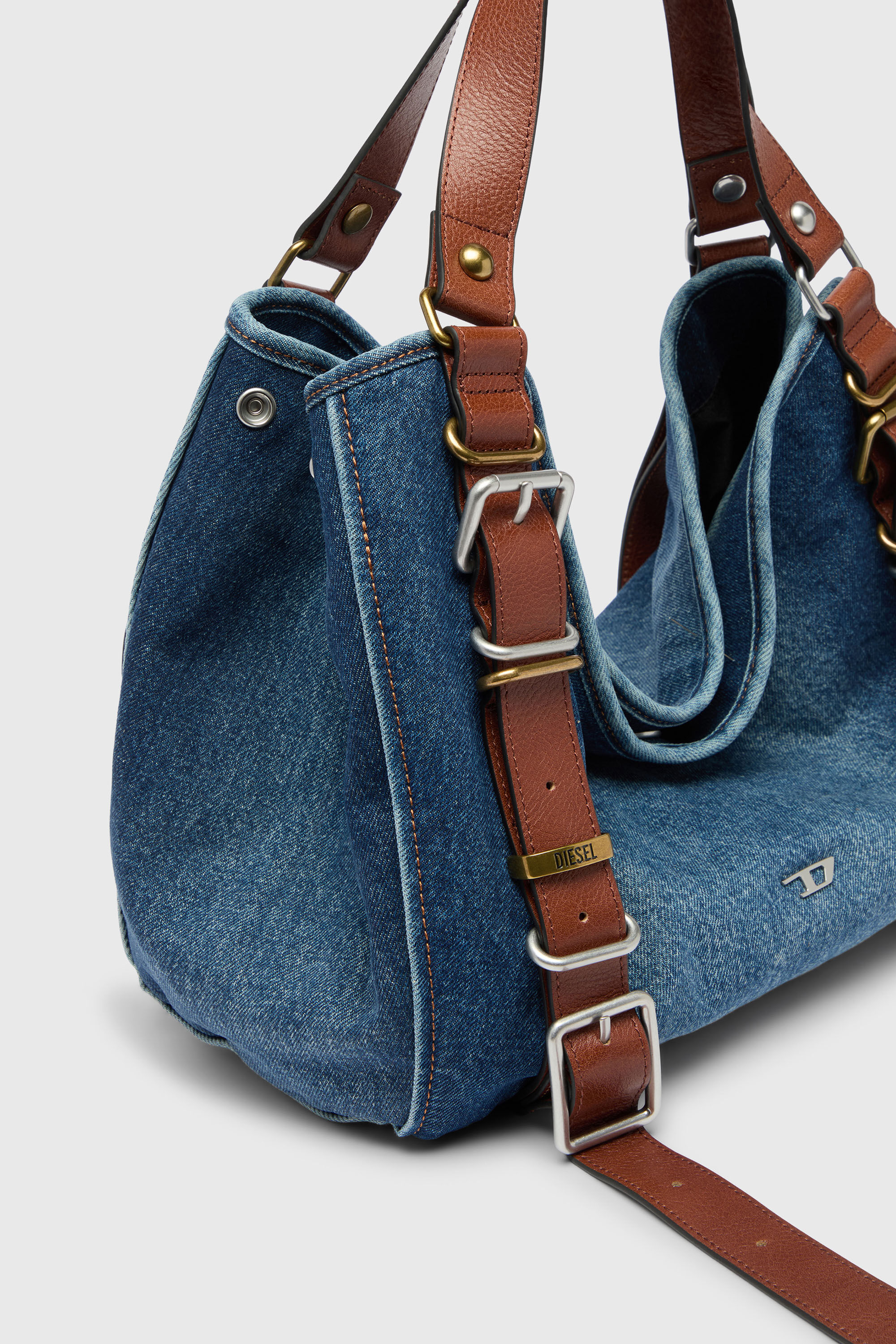 Diesel - D-ONE TOPHANDLE M, Female's D-One-Medium top-handle bag in denim and leather in Blue - 5