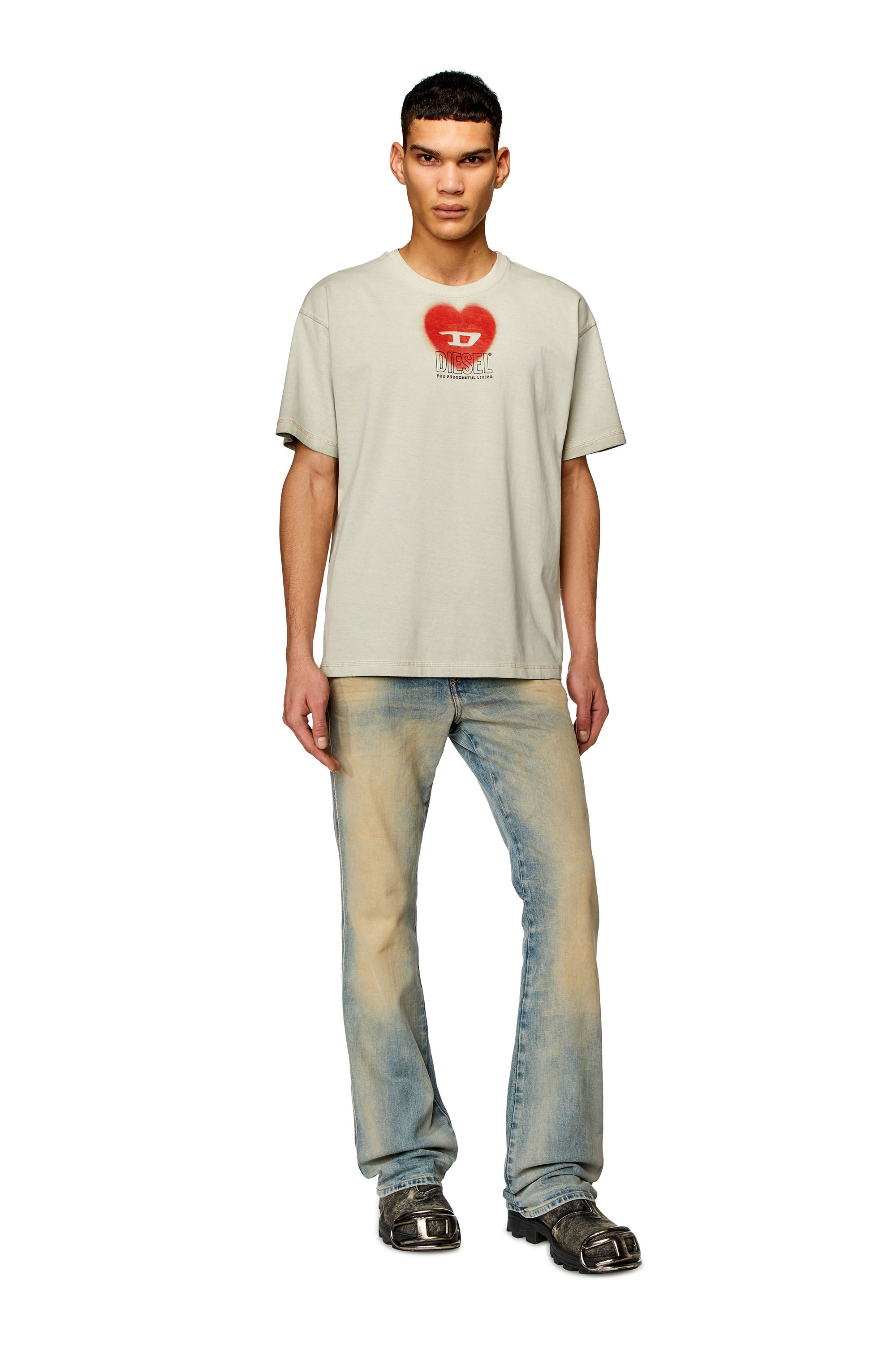 Diesel - T-BUXT-N4, Male's T-shirt with heart print in Beige - 1