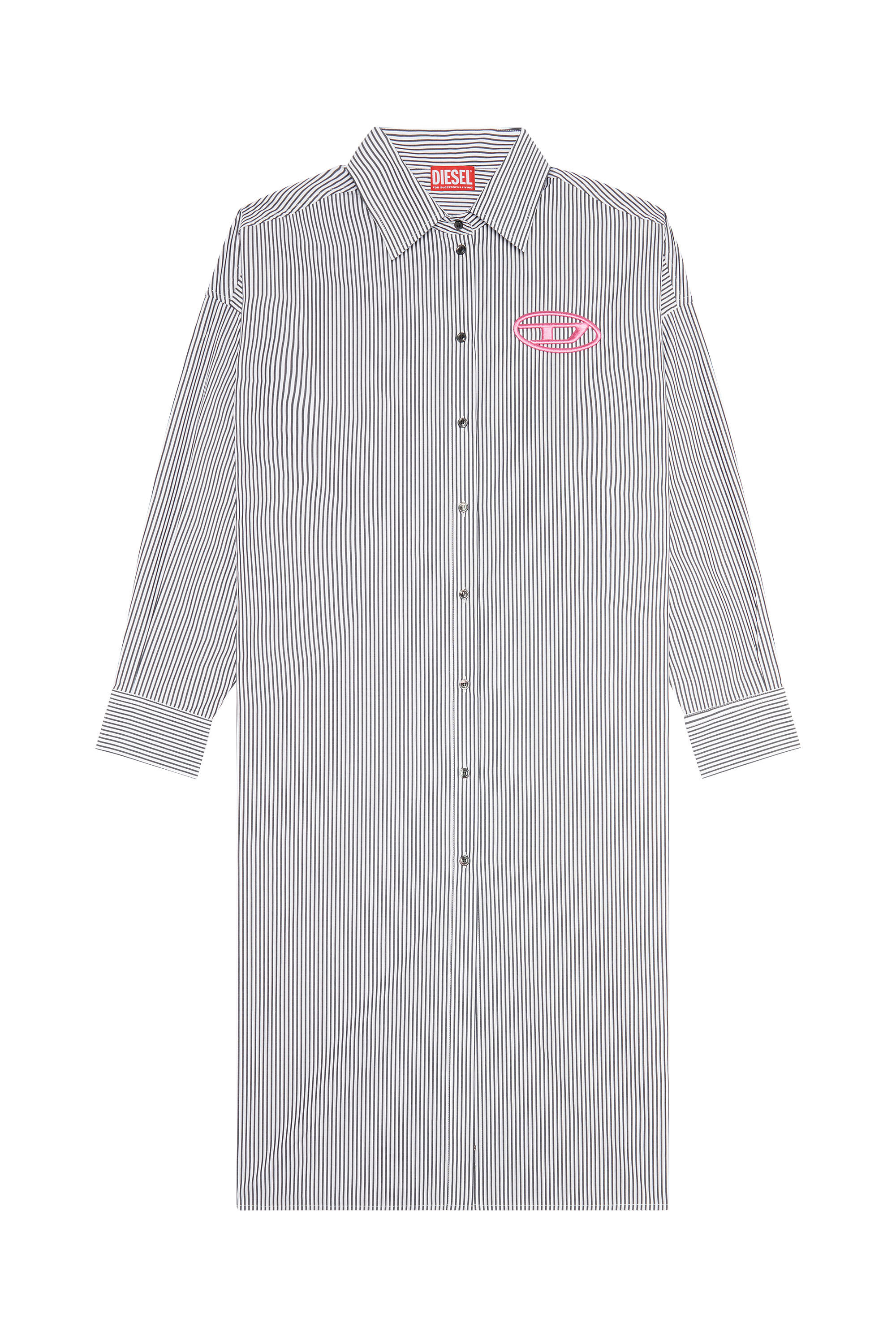 Diesel - D-LUN-STRIPE, Female's Striped shirt dress with logo embroidery in Black/White - 2