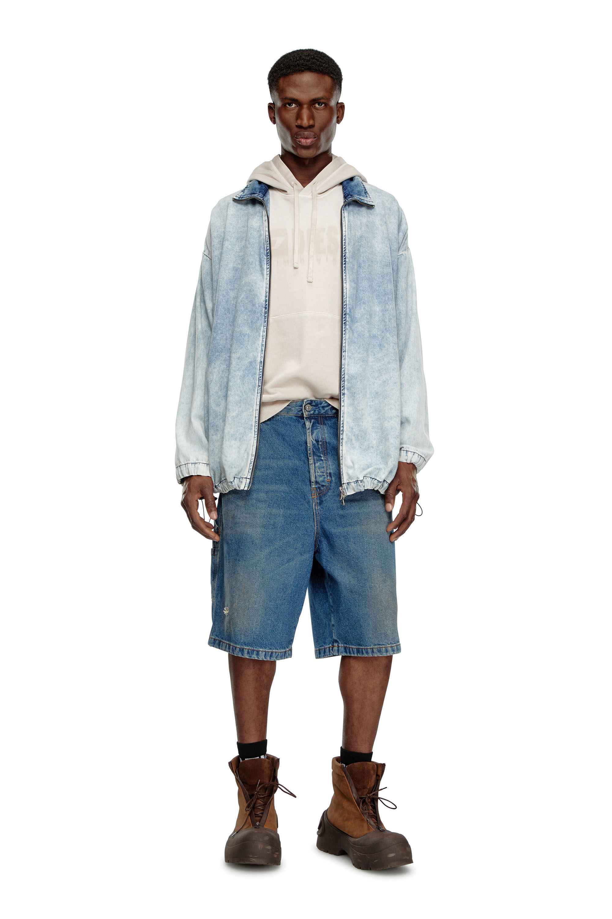 Men's Denim utility shorts with dusty wash | Blue | Diesel