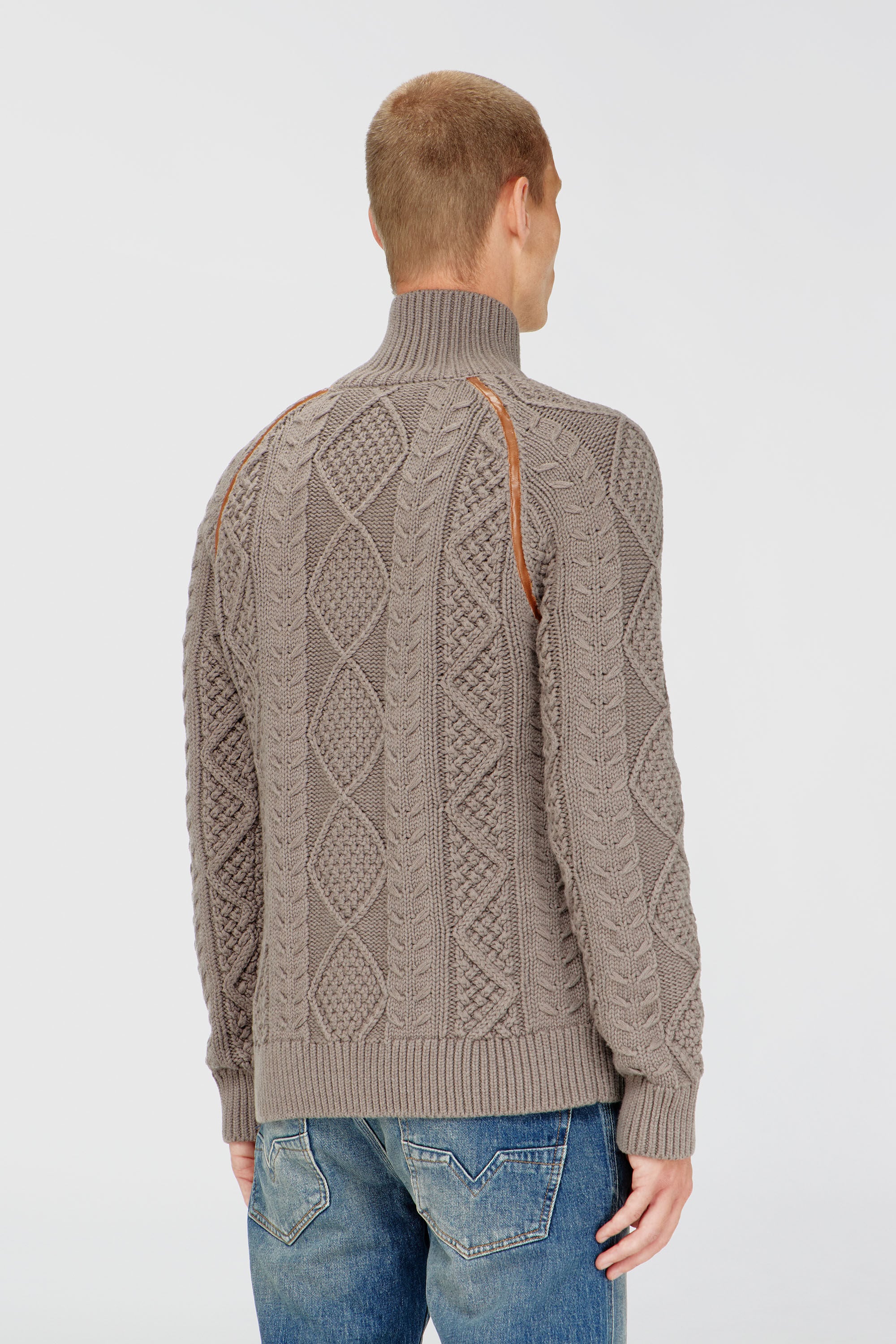 Diesel - K-INOKI, Cardigan zip en maille torsad&eacute;e Homme in Gris - 4