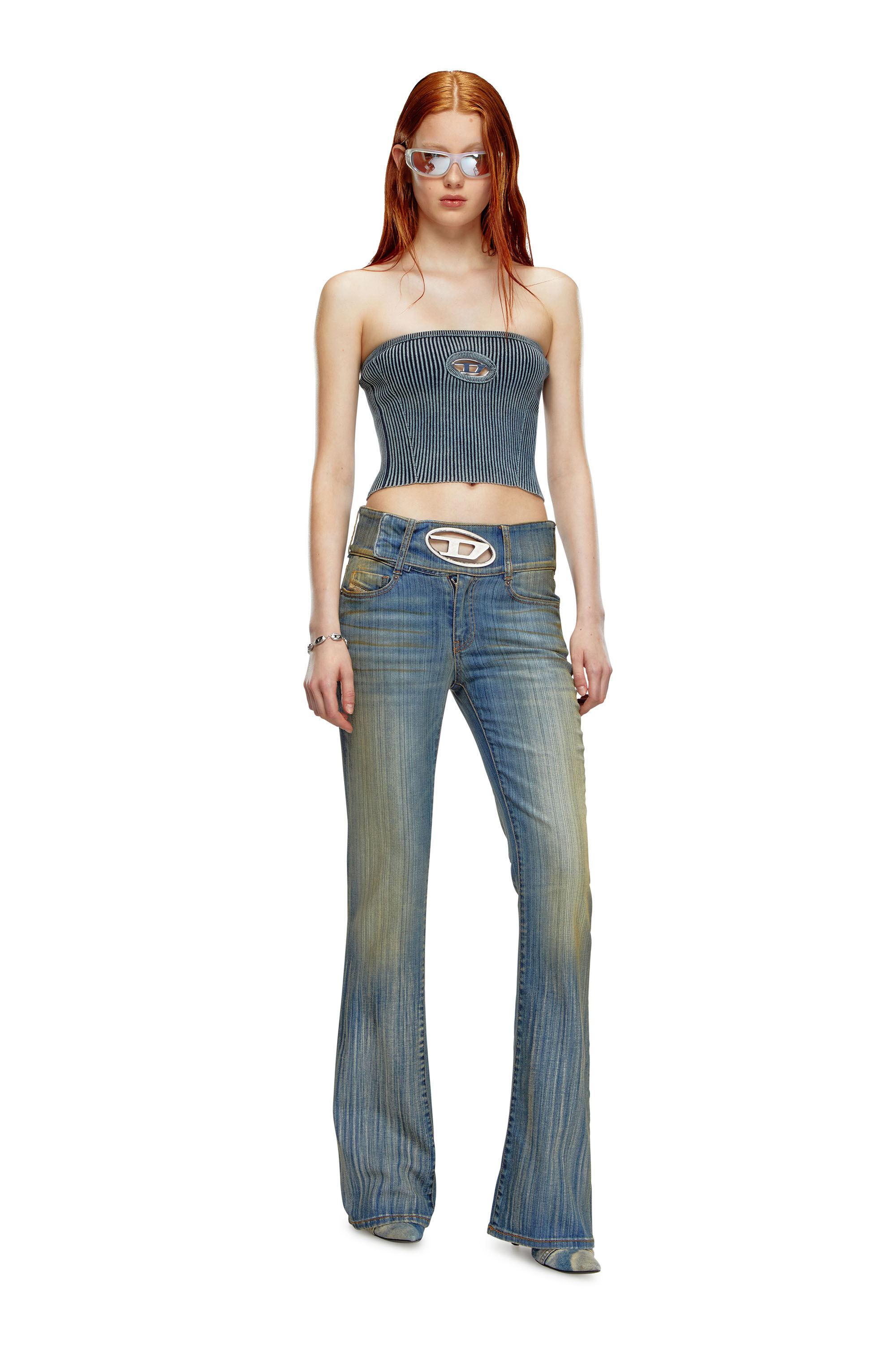 Women's Rib-knit tube top with Oval D | Blue | Diesel