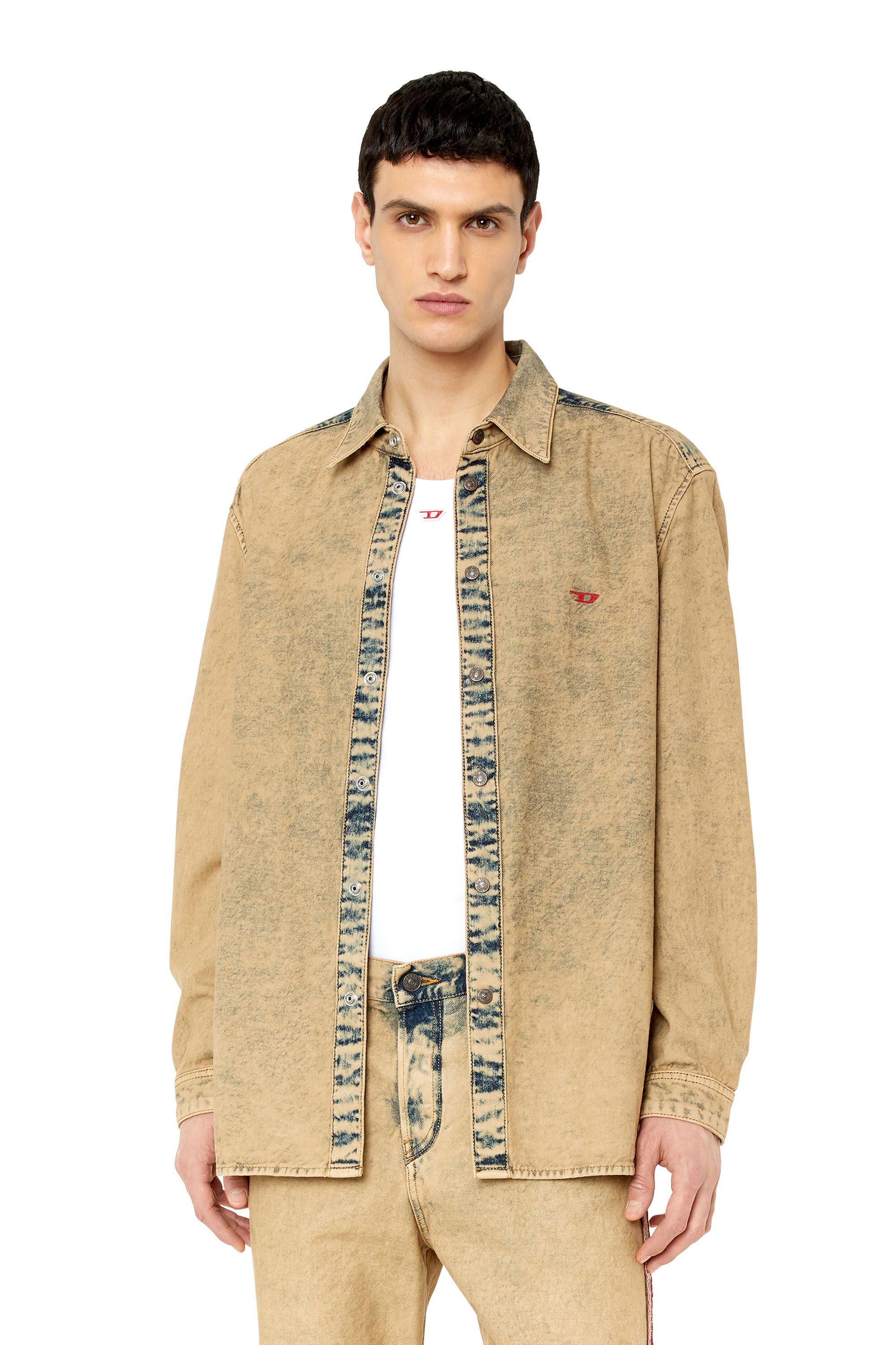 Diesel - D-SIMPLY-OVER, Male's Denim shirt with acid wash in Beige - 3
