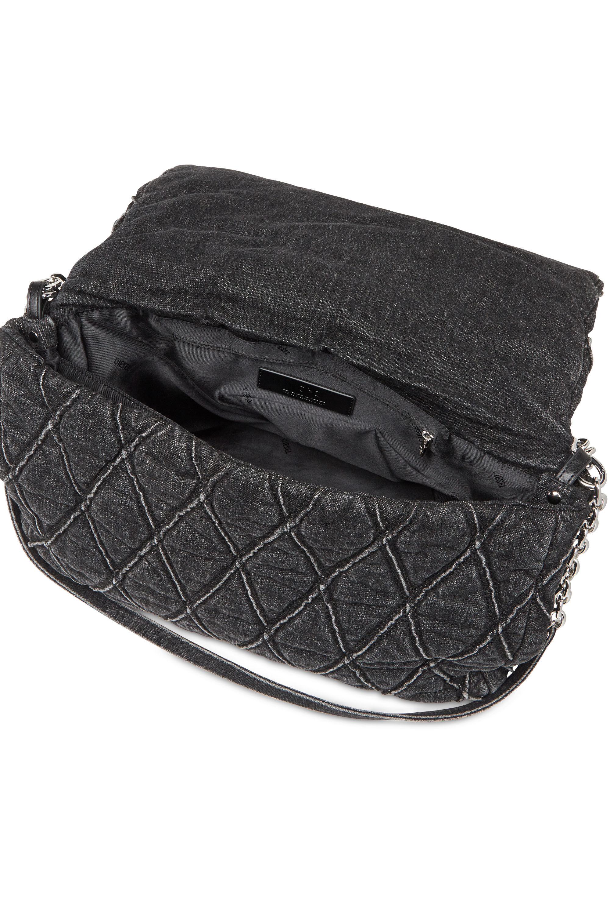 Diesel - CHARM-D SHOULDER L, Charm-D L-Grand sac à bandoulière en denim matelassé Femme in Noir - 2