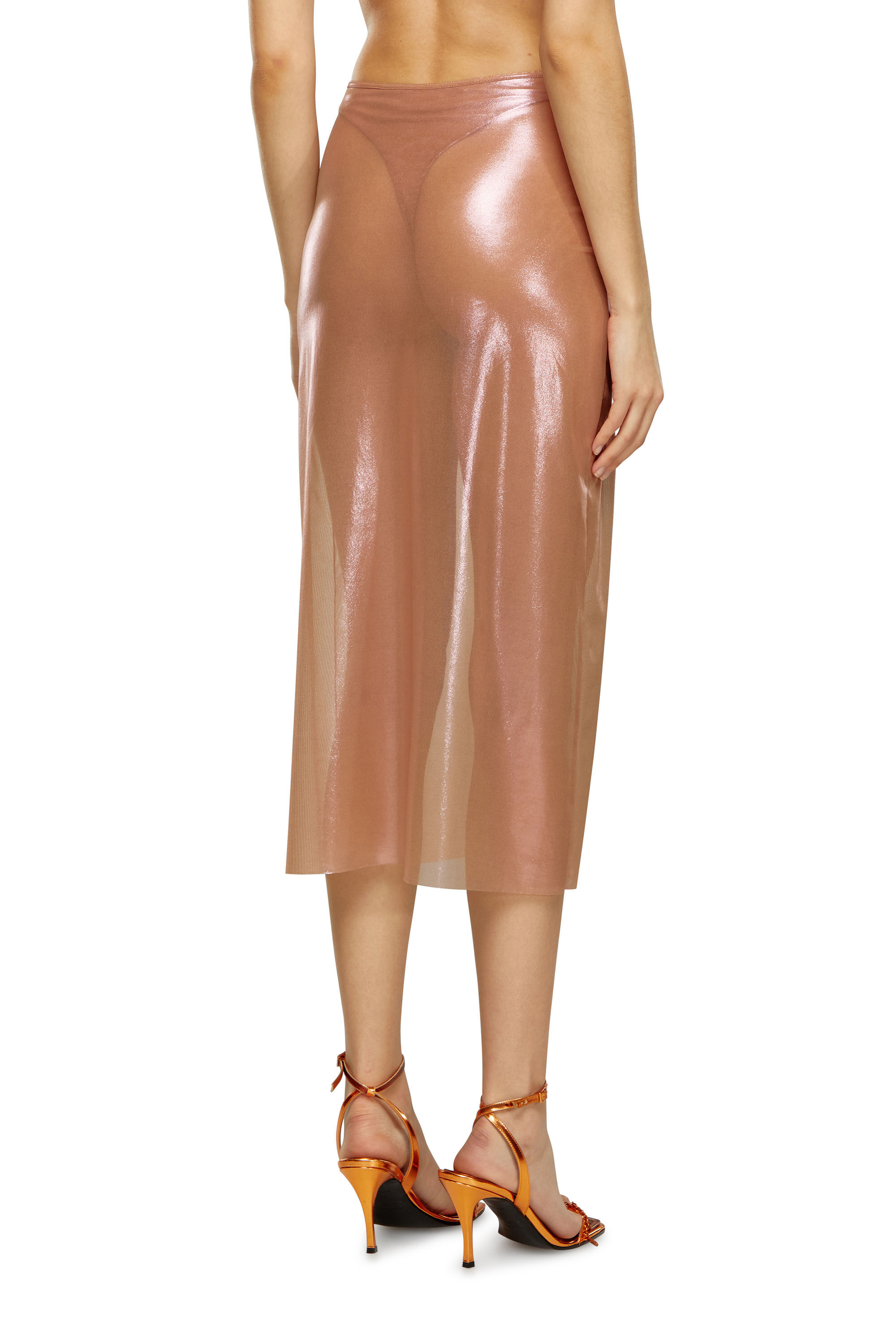 Diesel - O-MONI, Female's Sheer midi skirt in shiny coated tulle in Face Powder - 4