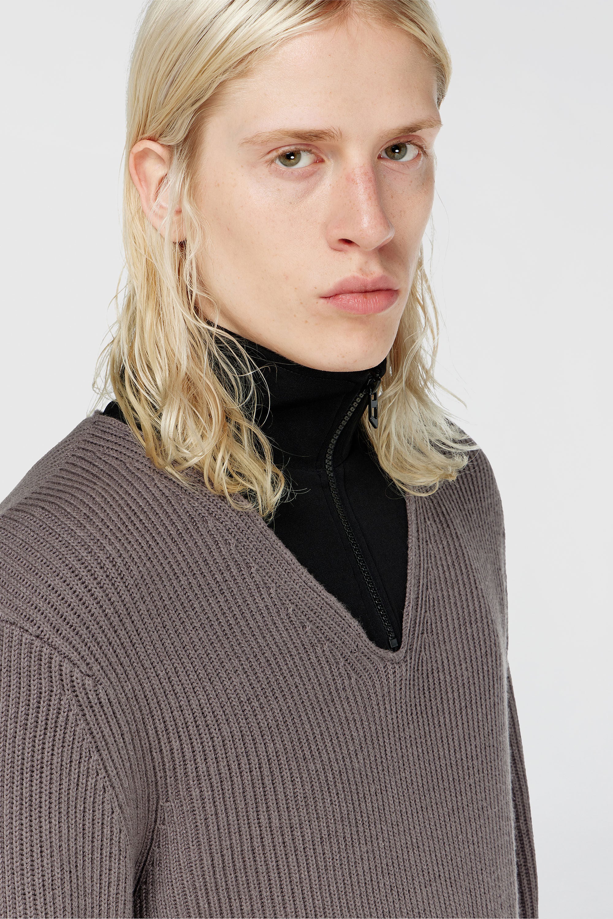 Diesel - K-MAMU, Male's Half-zip sweater with layered neckline in Black/Grey - 5