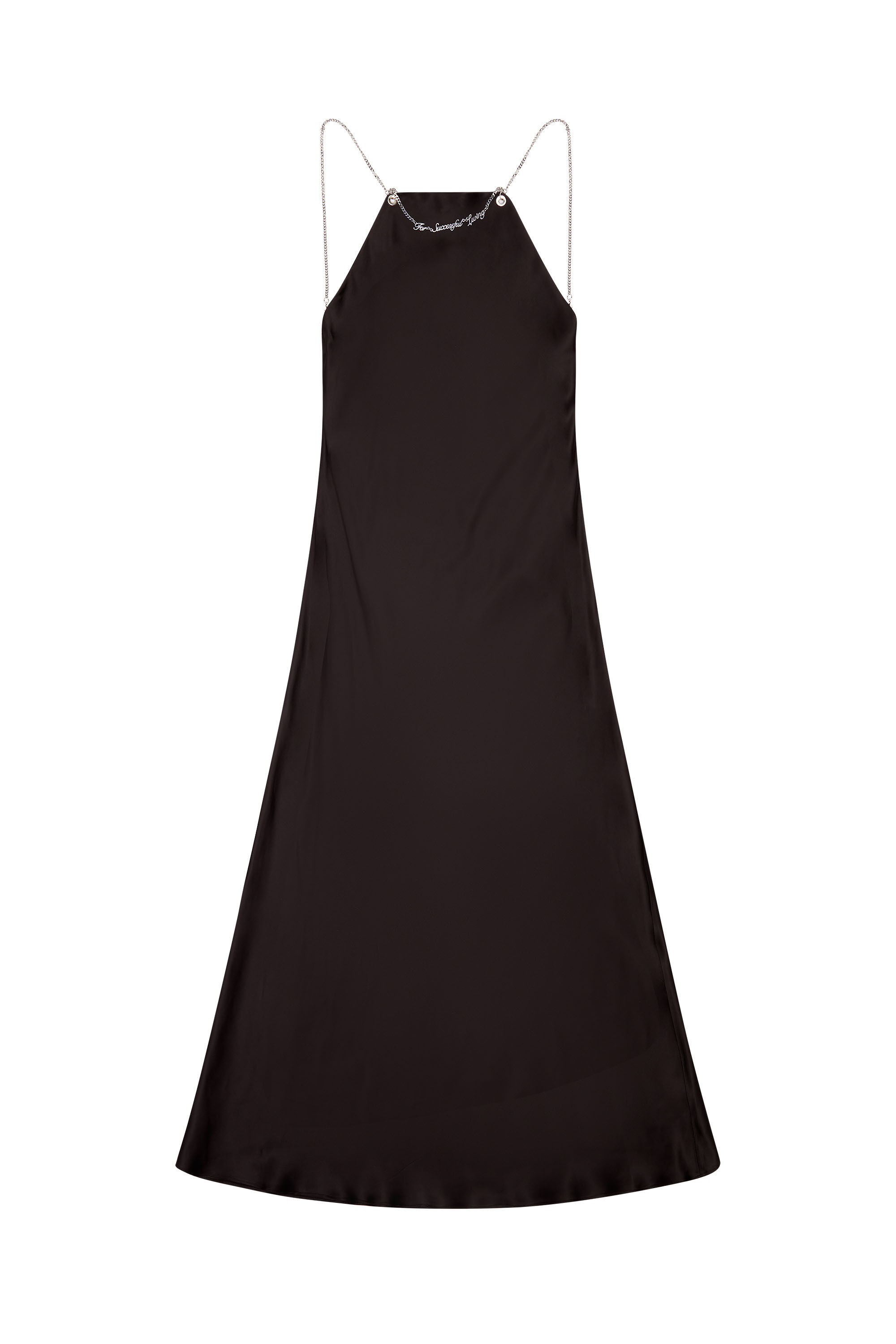 Diesel - D-ELIZ, Jupe midi en satin avec collier chaîne Femme in Noir - 2