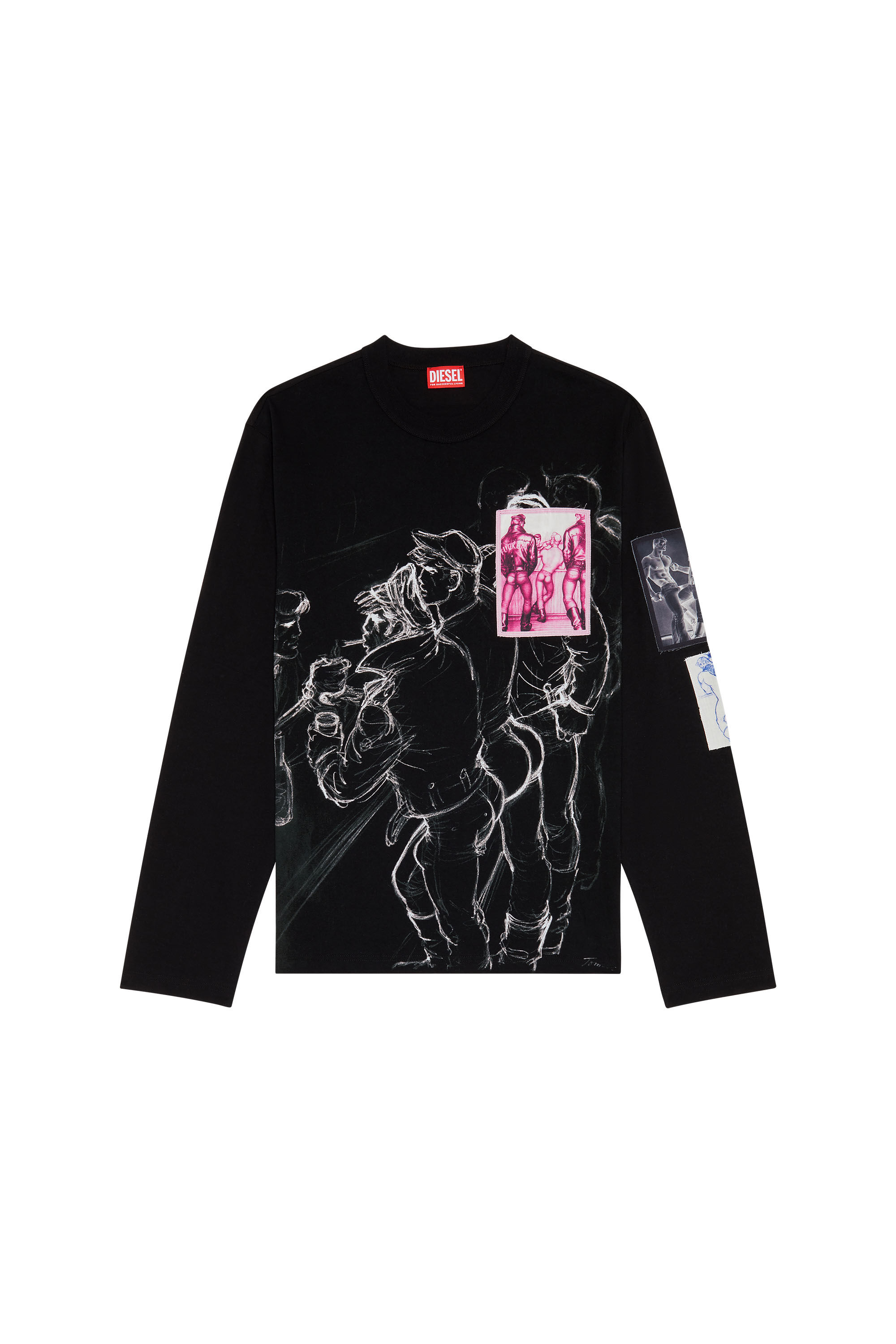 Diesel - PR-T-CRANE-LS, Unisex's Long-sleeve T-shirt with prints and patches in Black - 2