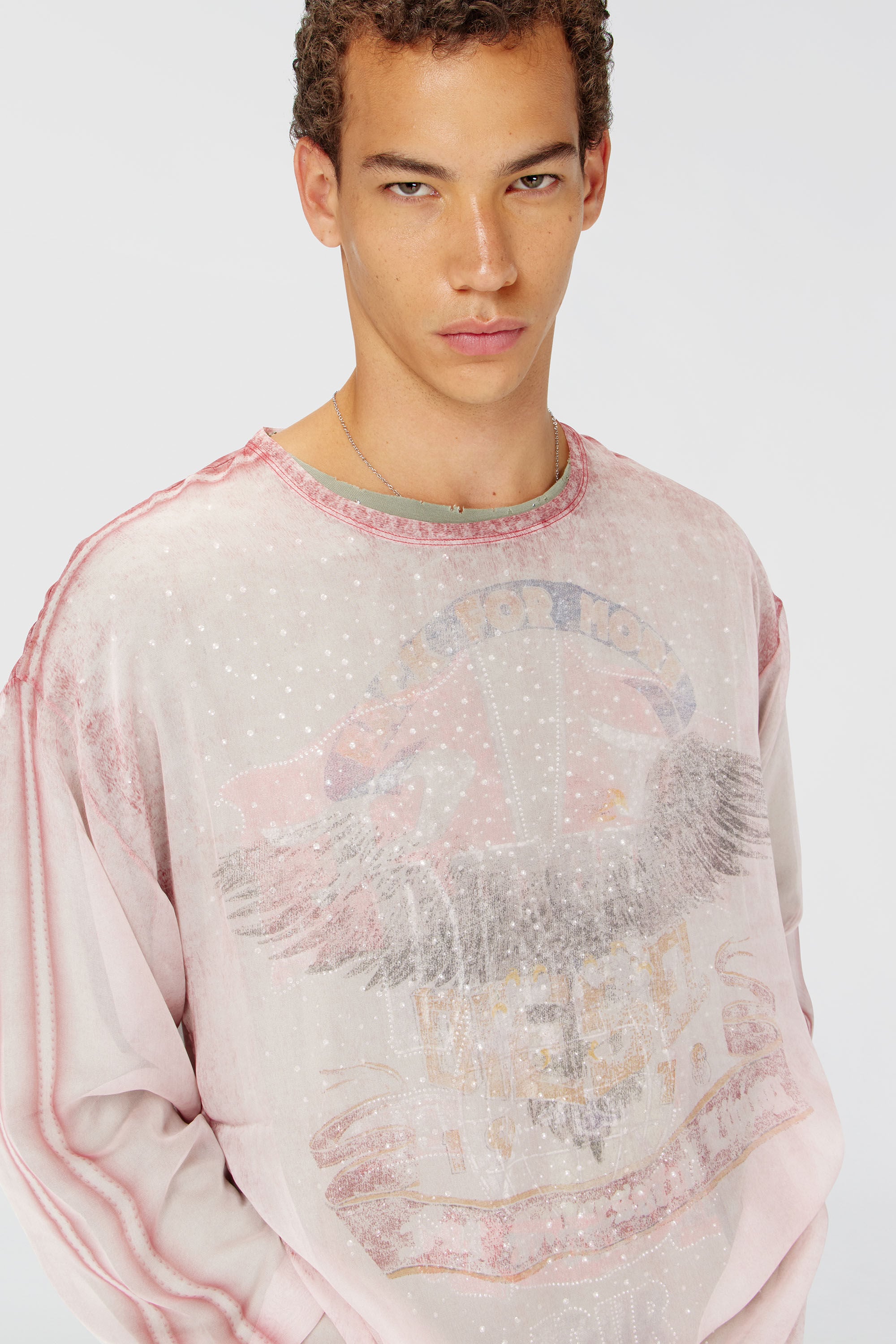 Diesel - T-DOUBLEX-LS, Top de gasa transparente con gr&aacute;ficos de concierto Hombre in Rosa - 4