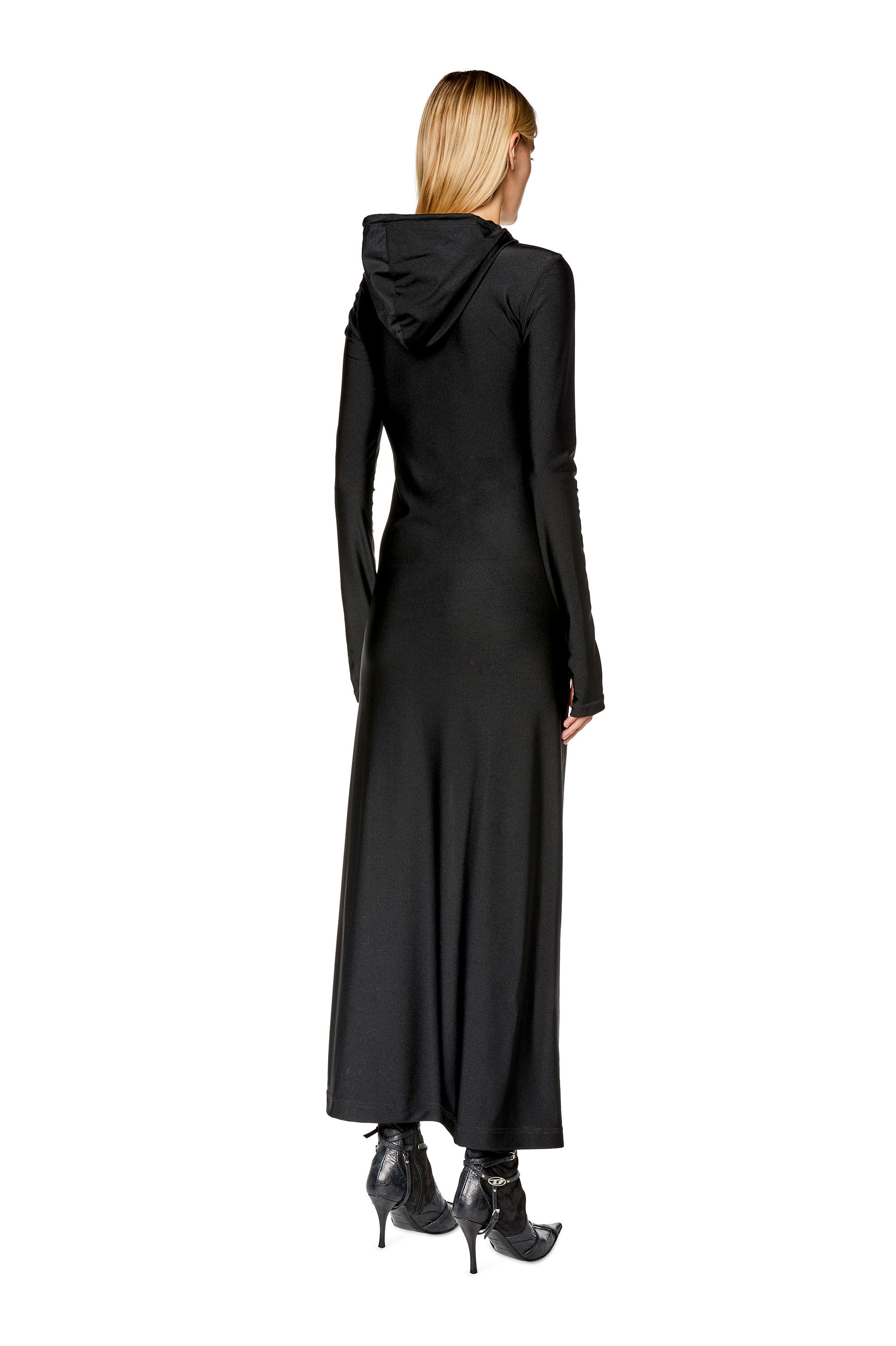 Diesel - D-MATHILDE, Female's Hoodie dress in shiny stretch nylon in Black - 3