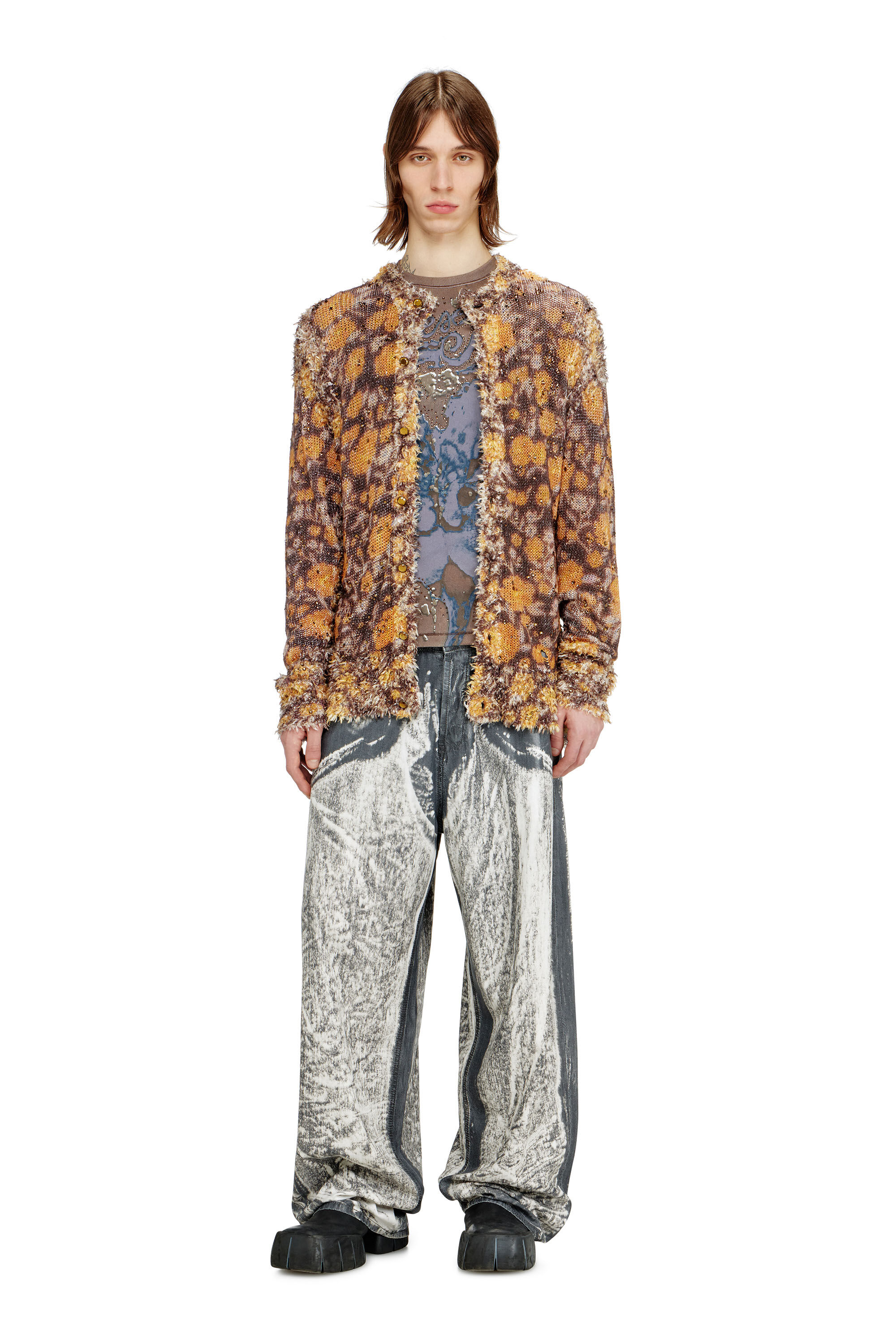 Diesel - K-LINNUS, Cardigan en m&eacute;lange de lin imprim&eacute; avec cristaux Homme in Polychrome - 1