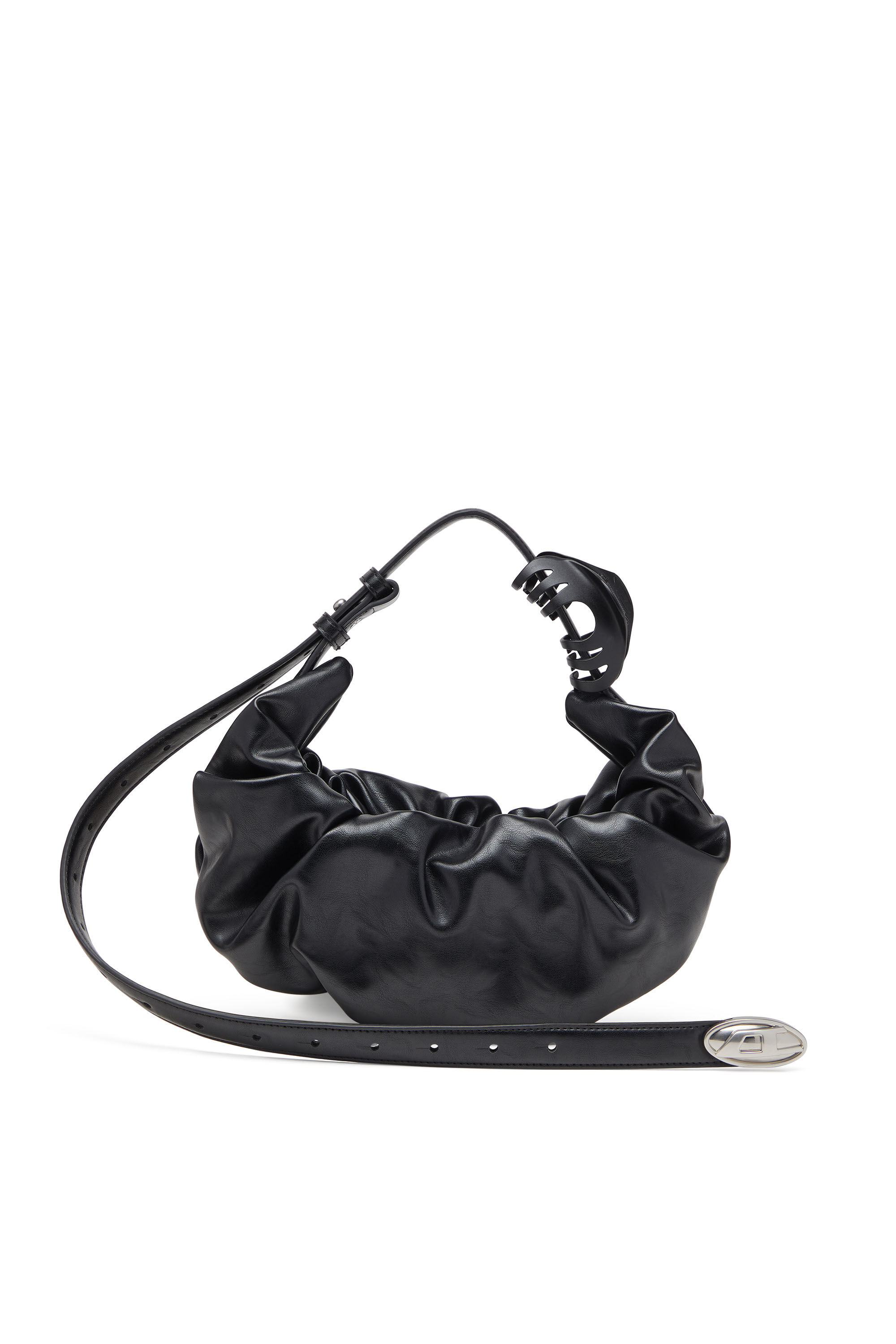 Diesel - GRAB-D HOBO S, Petit sac hobo froissé en PU brillant Femme in Noir - 1