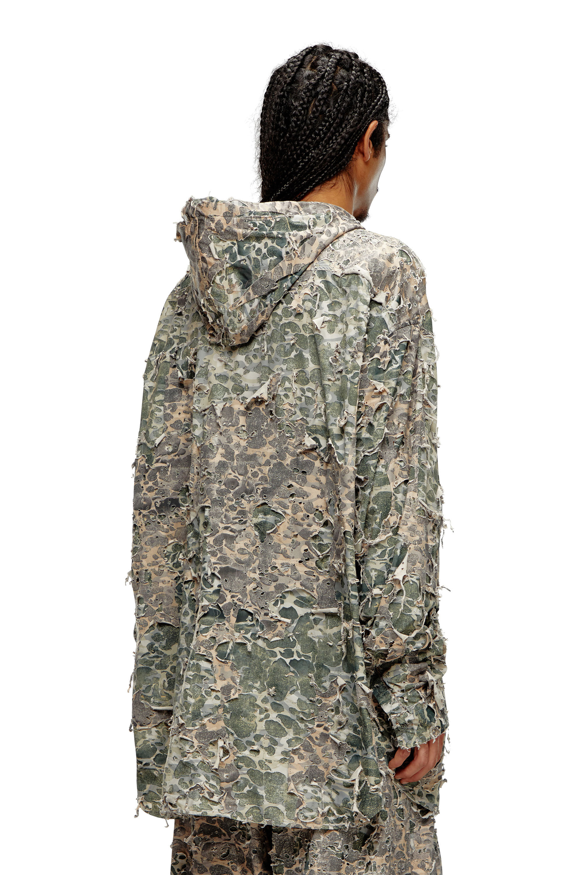 DIESEL 24SS S-Dewny-Hood-Hockk カモ Men's Camo shirt with destroyed finish | Multicolor | Diesel