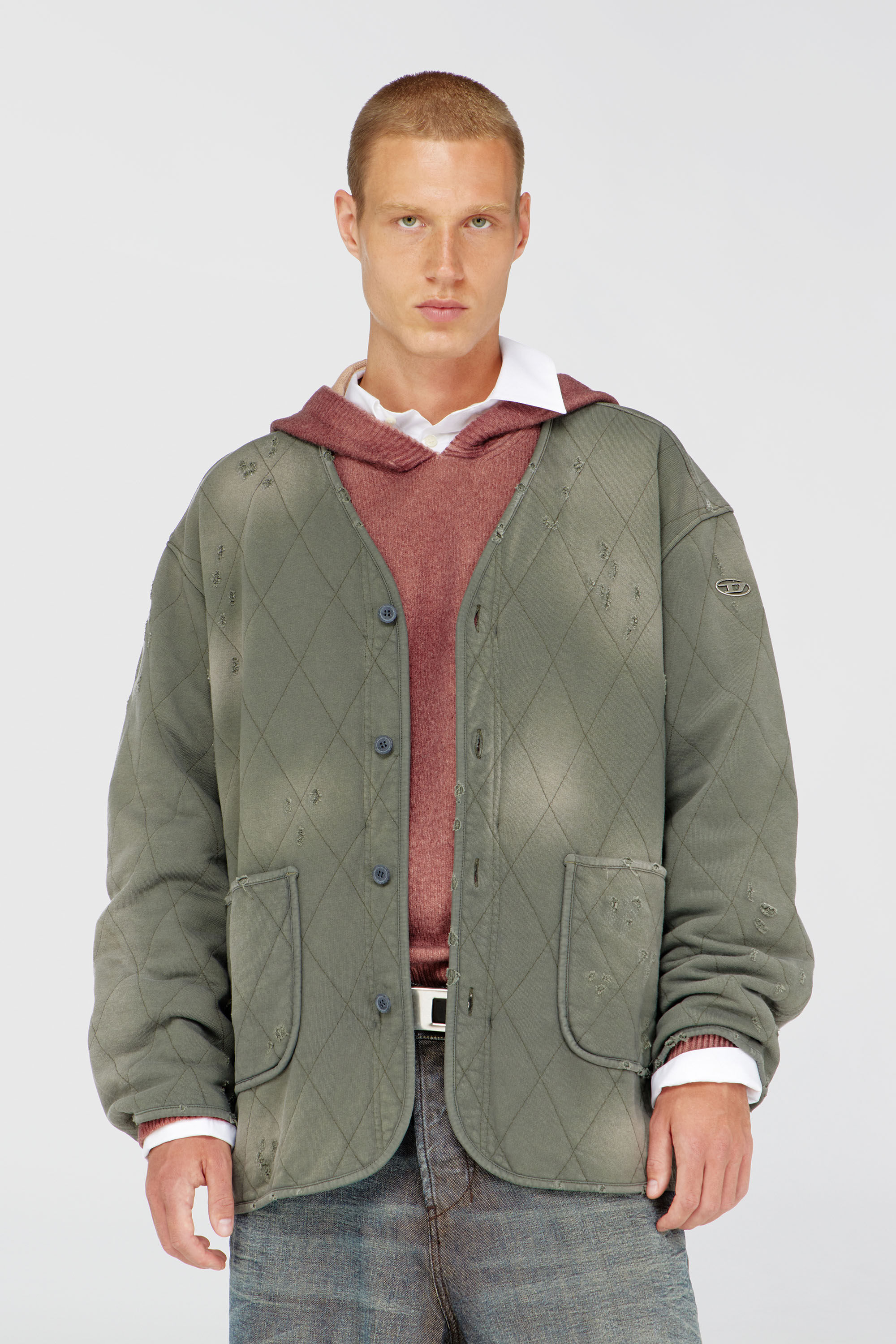 Diesel - S-ABOY, Man's Distressed quilted liner jacket in Military Green - 3