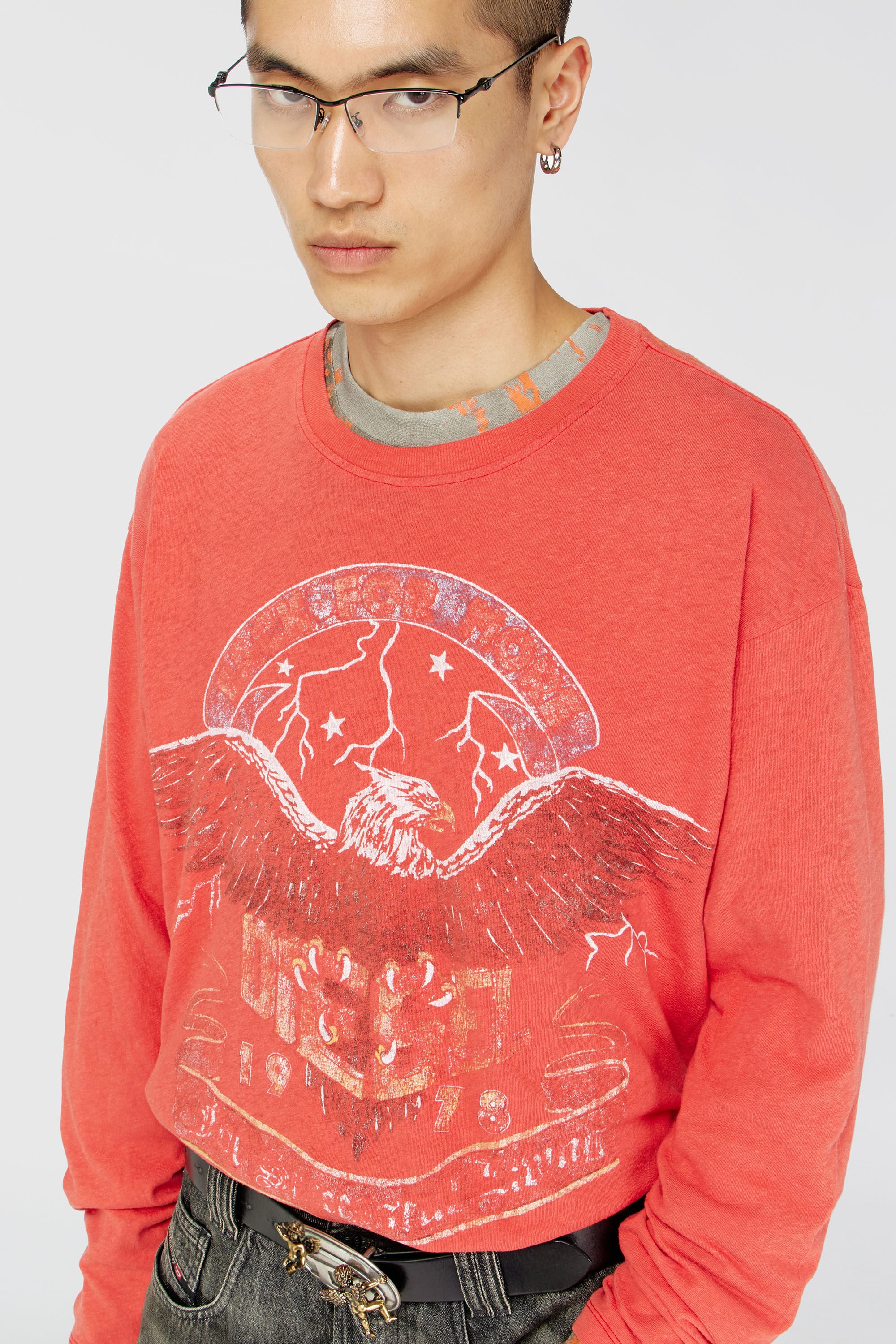 Diesel - T-GERI-LS, Man's Long-sleeve T-shirt with concert graphics in Coral Rose - 4