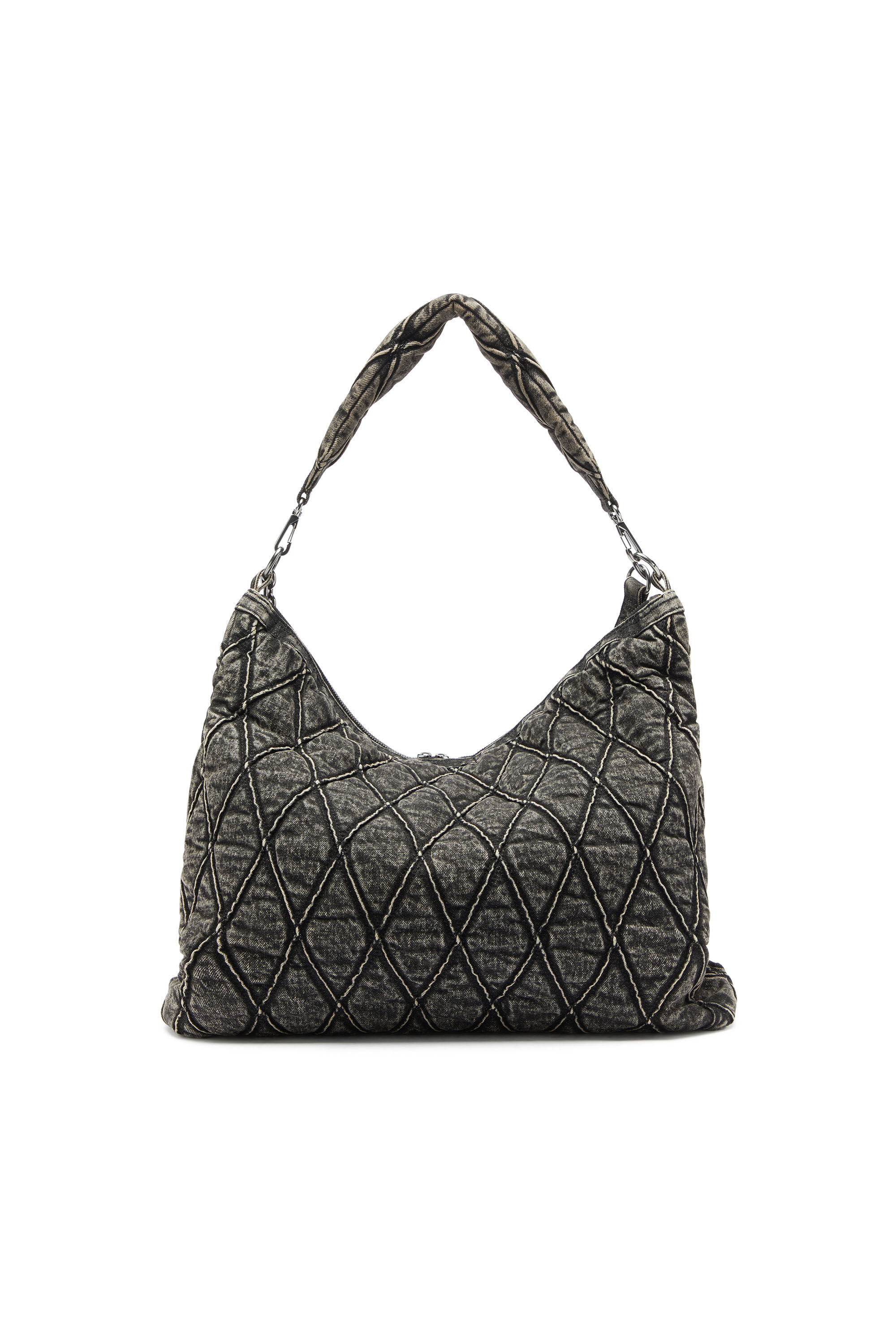 Diesel - CHARM-D HOBO, Woman's Charm-D - Hobo bag in acid-wash quilted denim in Dark grey - 2