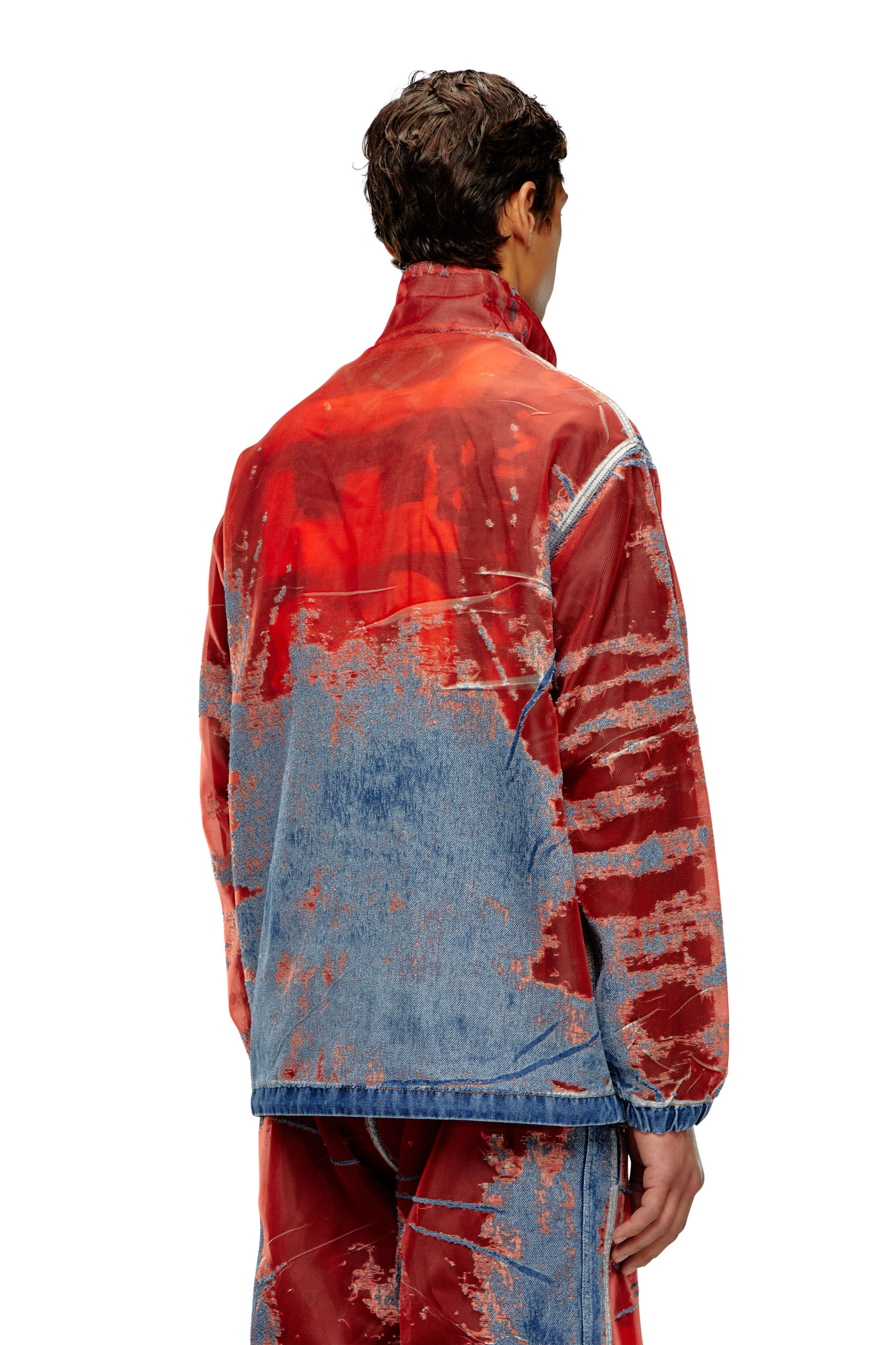 Diesel - D-KRAP-FSE, Male's Jacket in devoré denim with logo in Blue/Red - 5