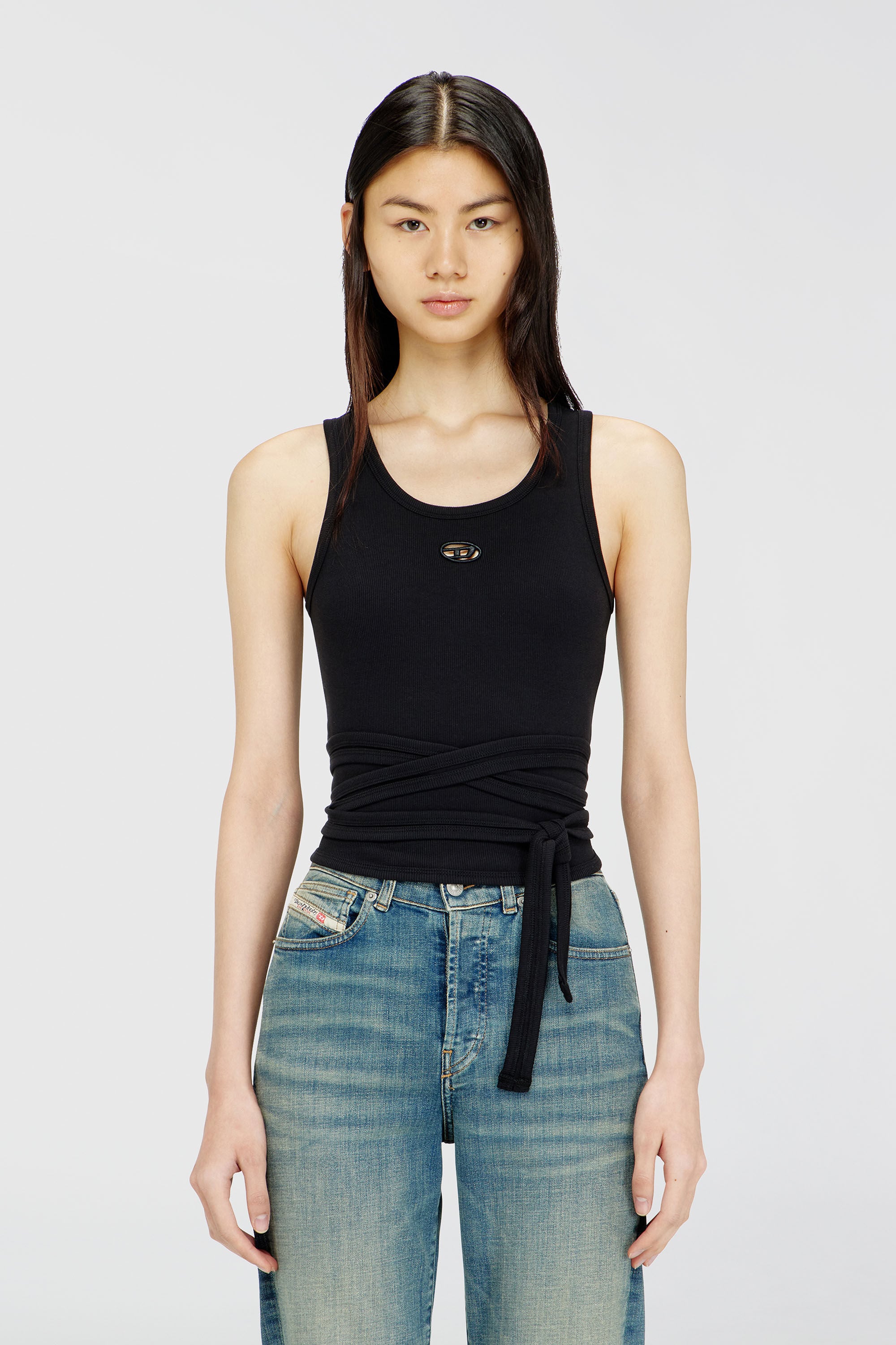 Diesel - T-ANKY-TAIL-S1, Crop top con cordones envolventes Mujer in Negro - 3