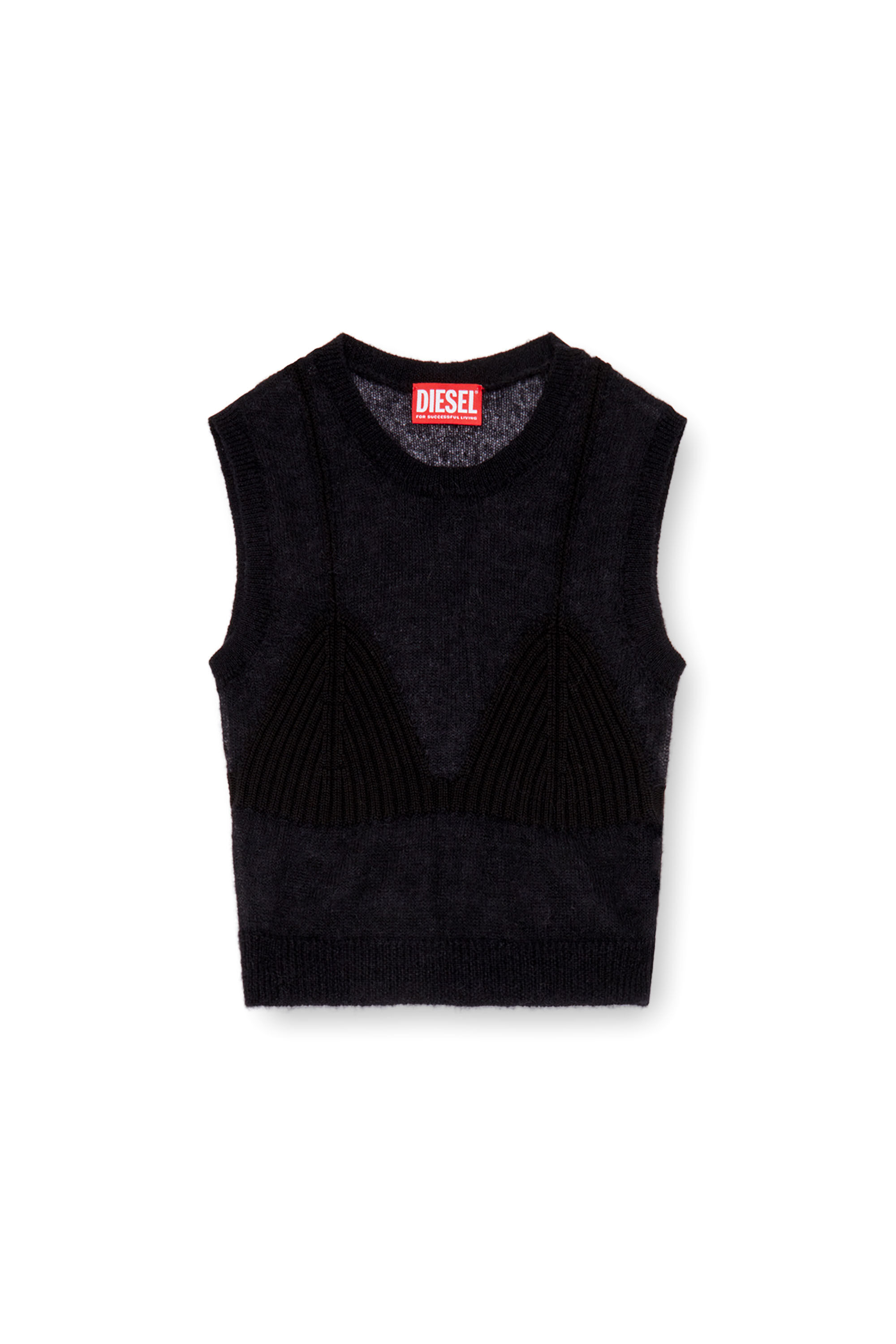 Diesel - M-AROSTICA, Female's Sheer knit top with a bra detail in Black - 7