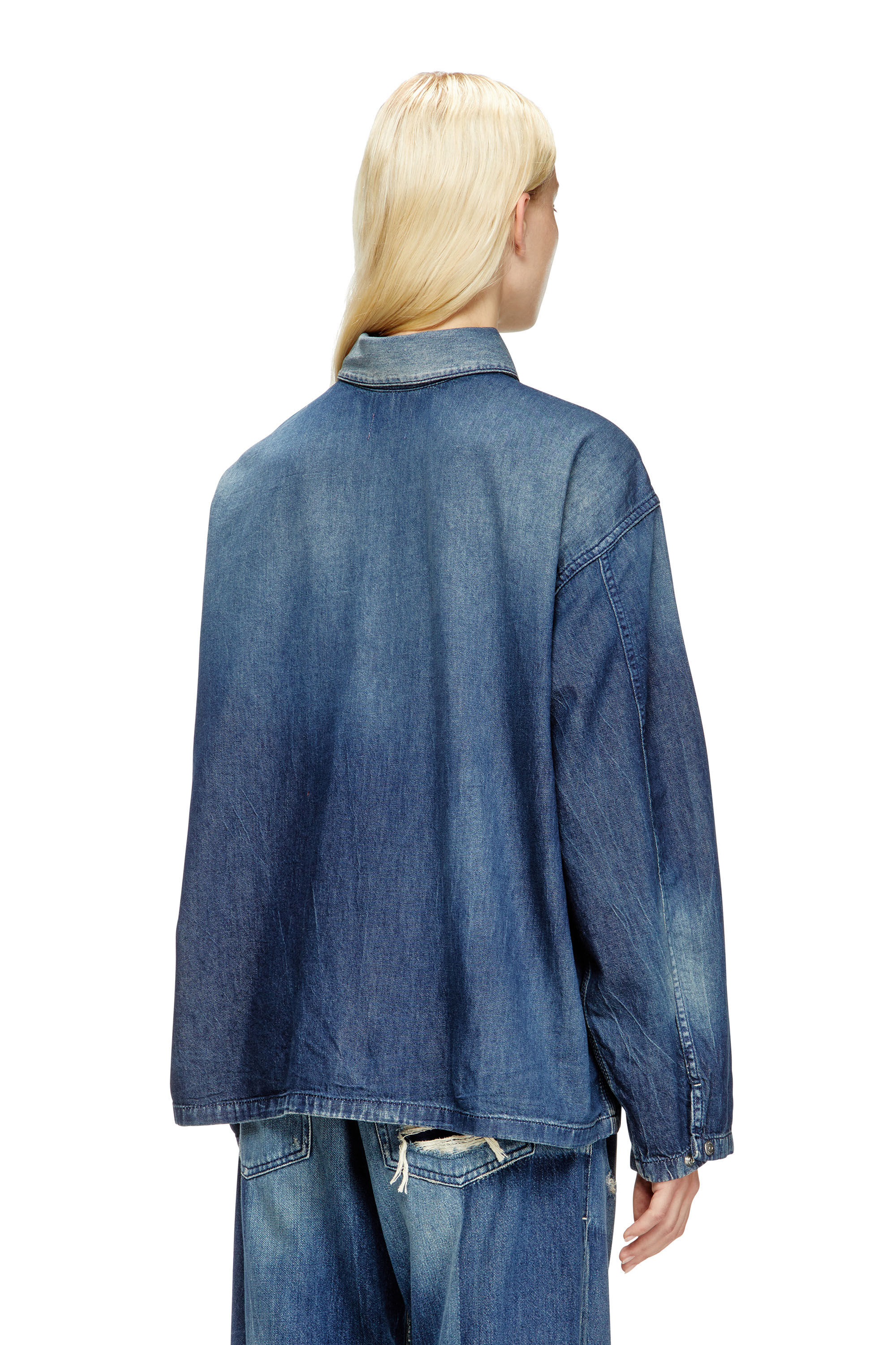 Diesel - DE-PRISS, Female's Henley top in contrast-effect denim in Medium Blue - 4