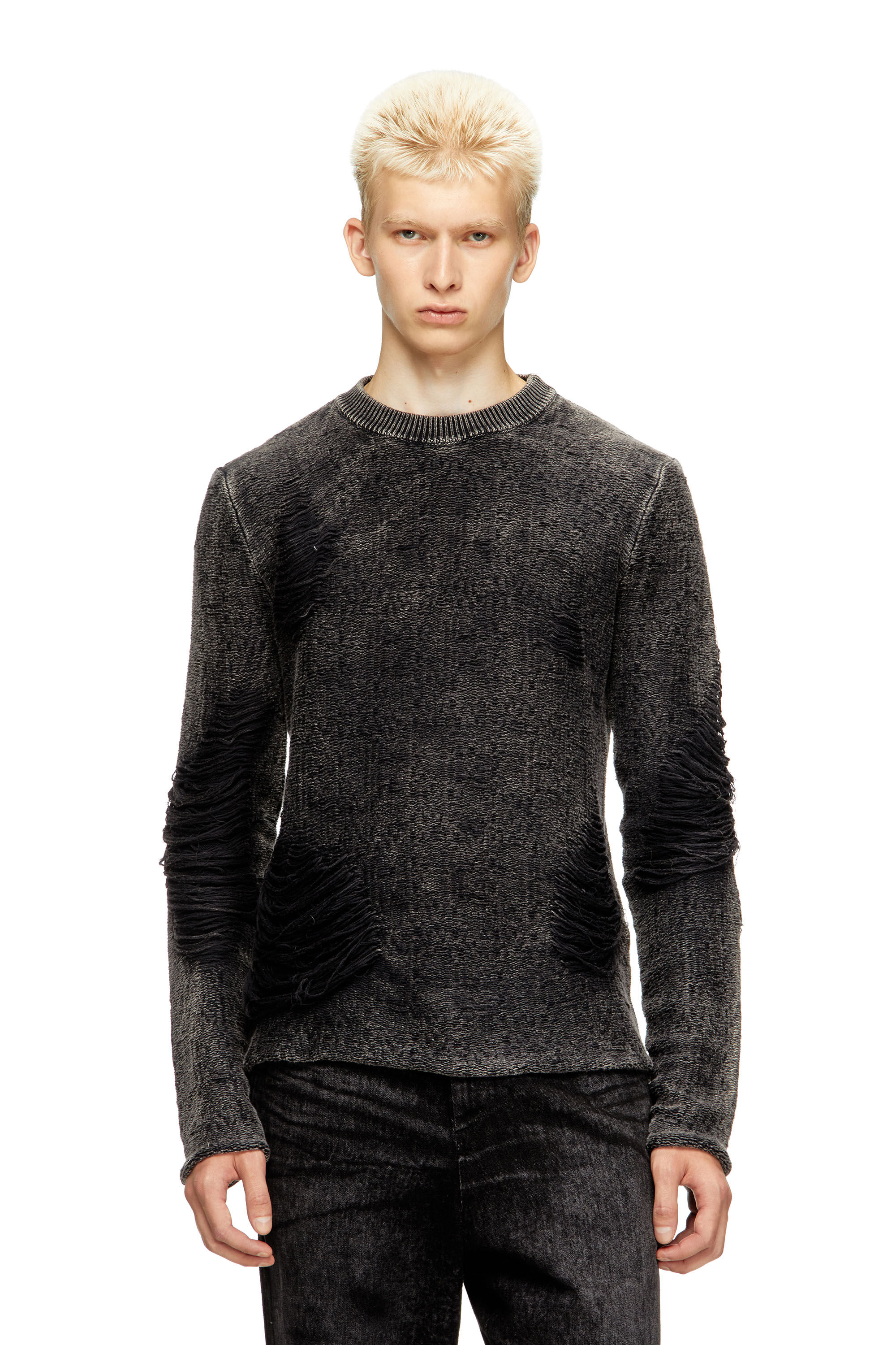 Diesel - K-FJORDI-ROUND, Pull destroy avec fils flottants Homme in Noir - 3