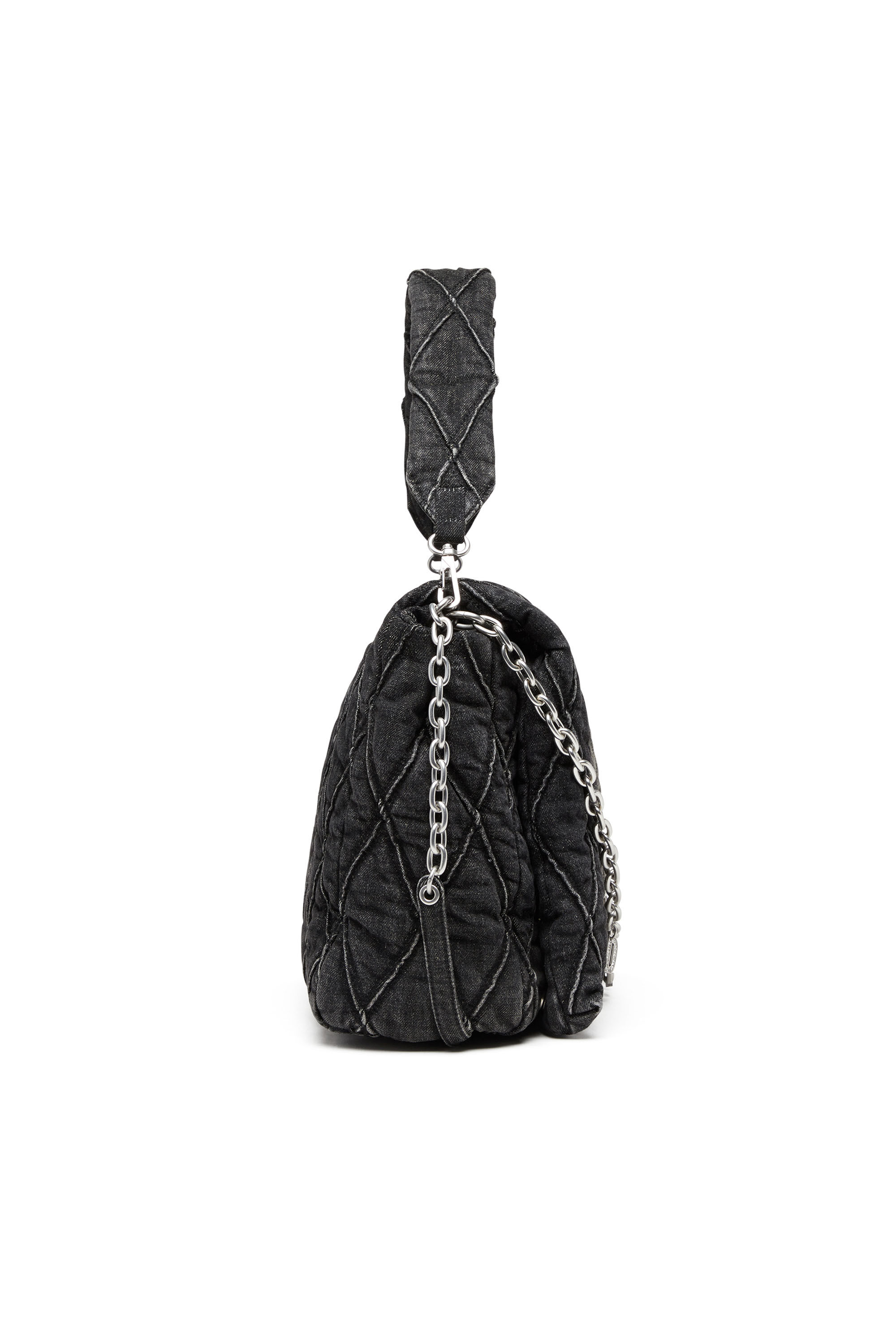 Women's Charm-D Shoulder L bag in quilted Denim | Black | Diesel