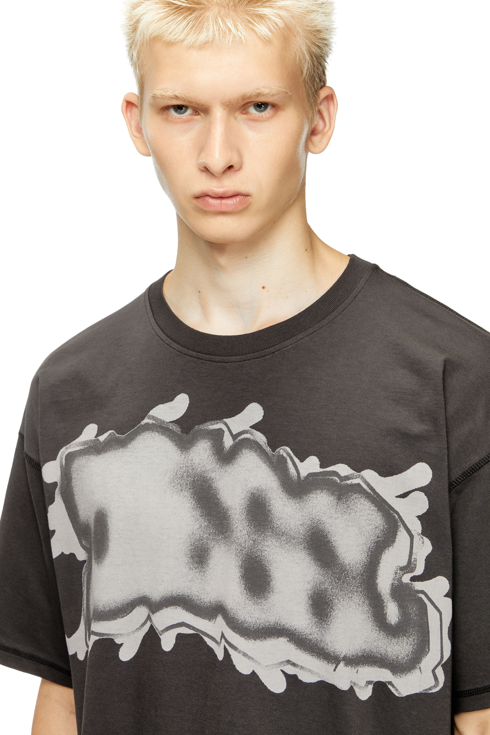 Diesel - T-LEONARD-IHBJ, Male's T-shirt with graffiti print in Dark Grey - 4