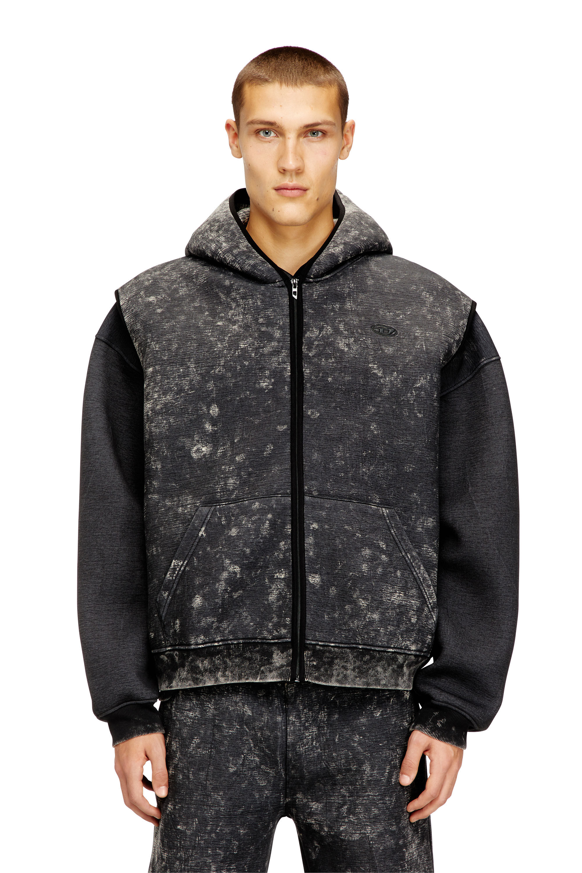 Men's Sleeveless scuba hoodie with marble wash | Multicolor | Diesel