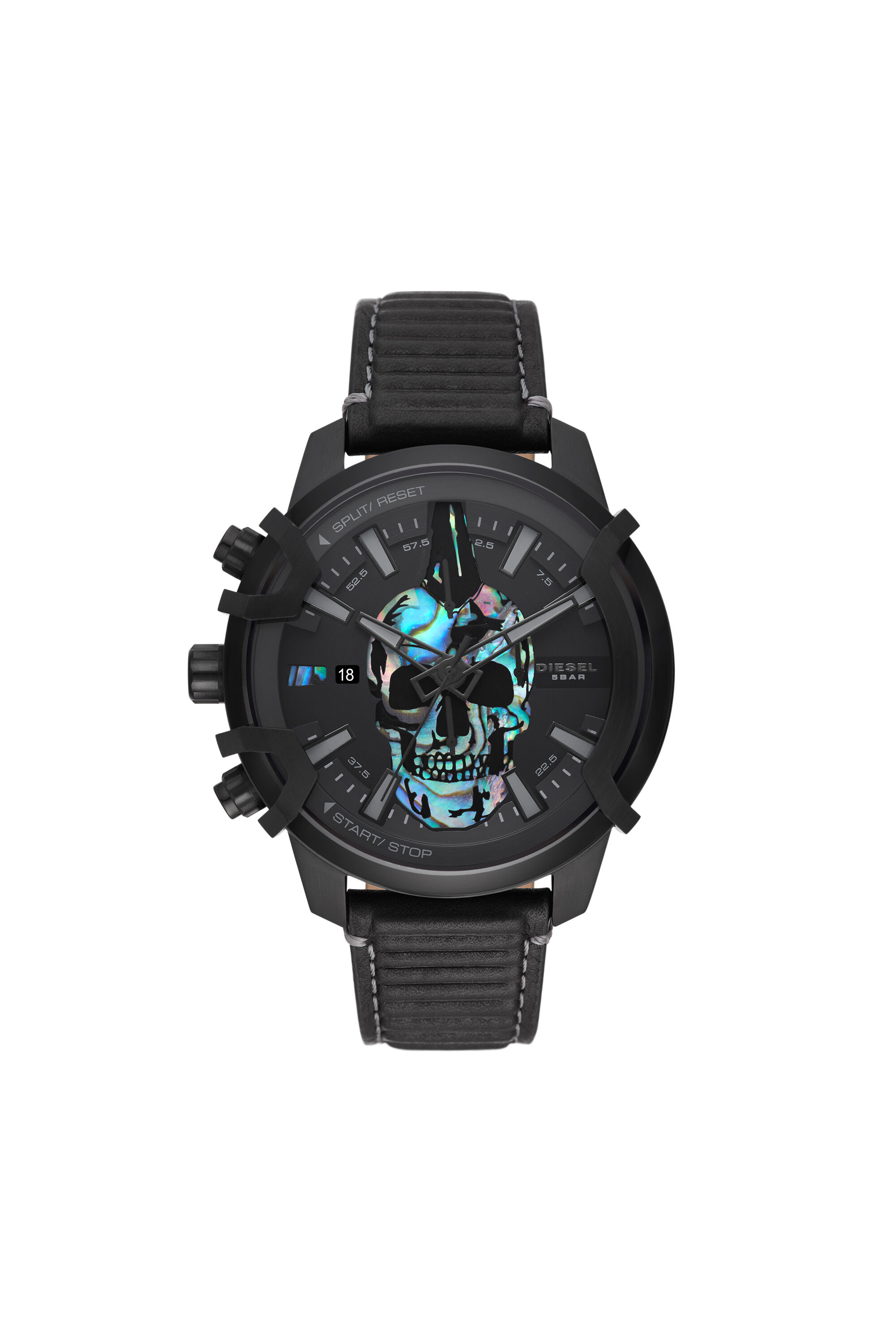 Diesel - DZ4576, Male's Griffed Chronograph Leather Watch in Black - 1