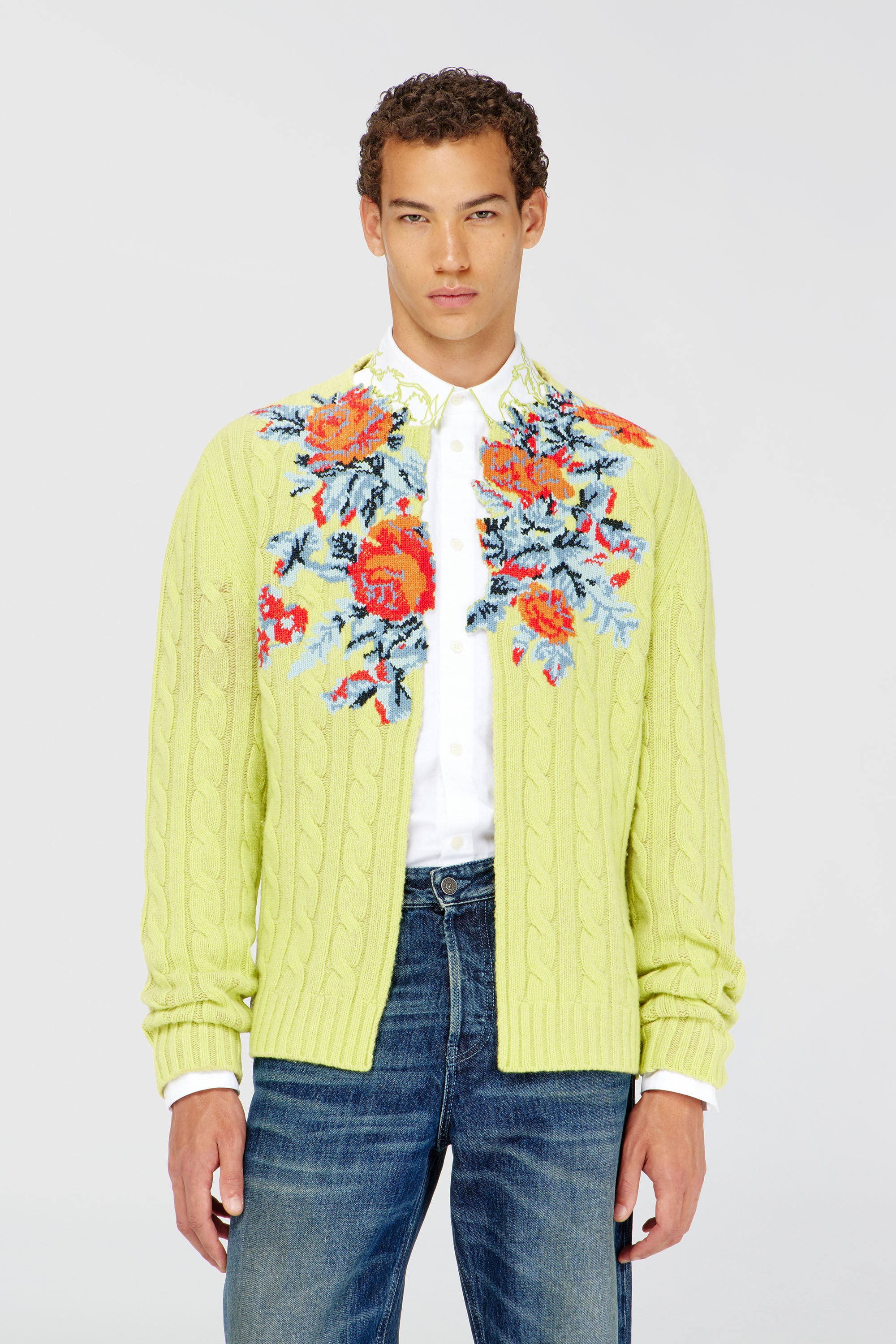 Diesel - K-RINO, C&aacute;rdigan abierto de punto trenzado floral Hombre in Amarillo - 3