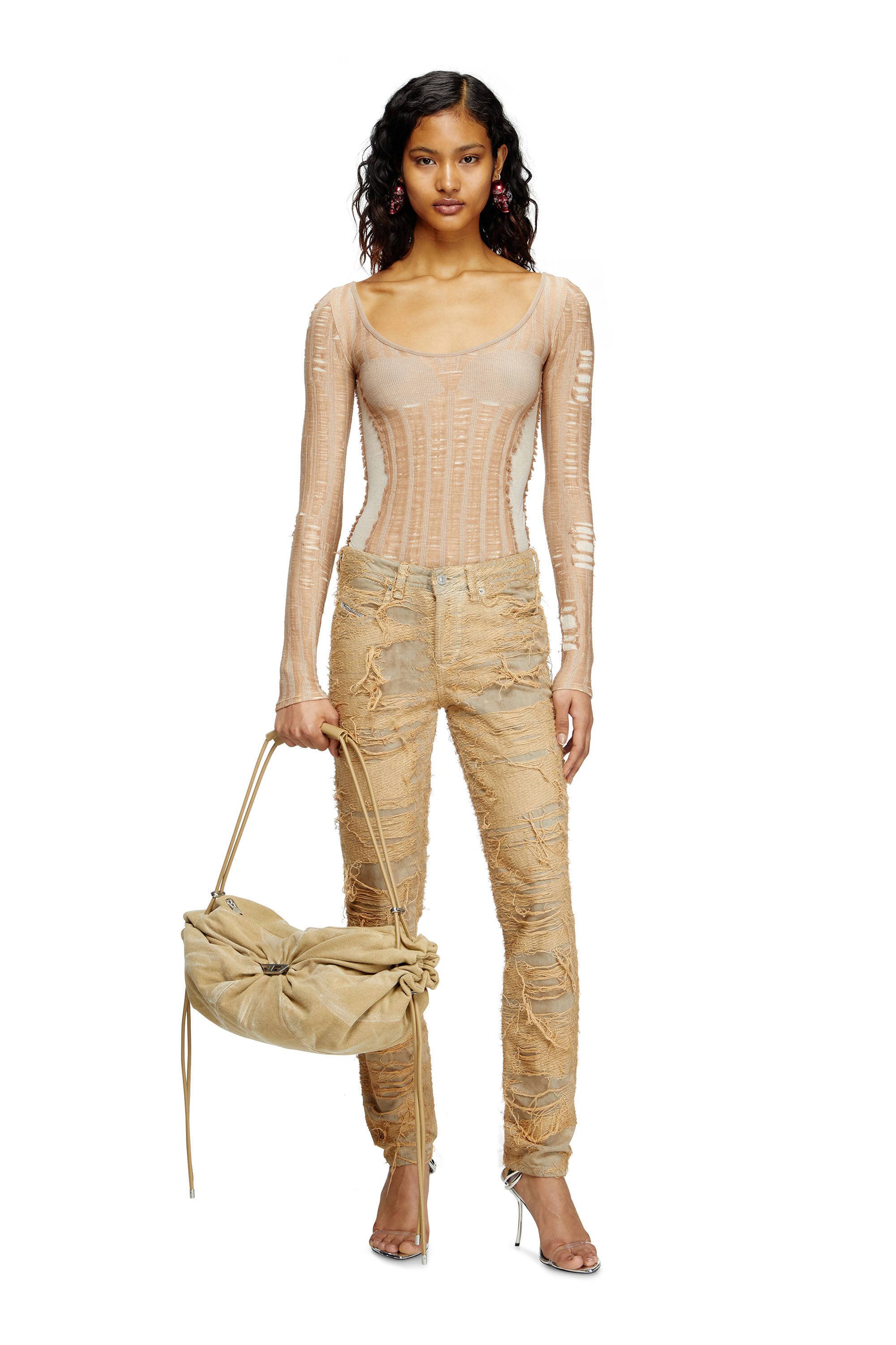 Diesel - M-CALAI, Female's Seamless top with lingerie illusion in Beige - 1