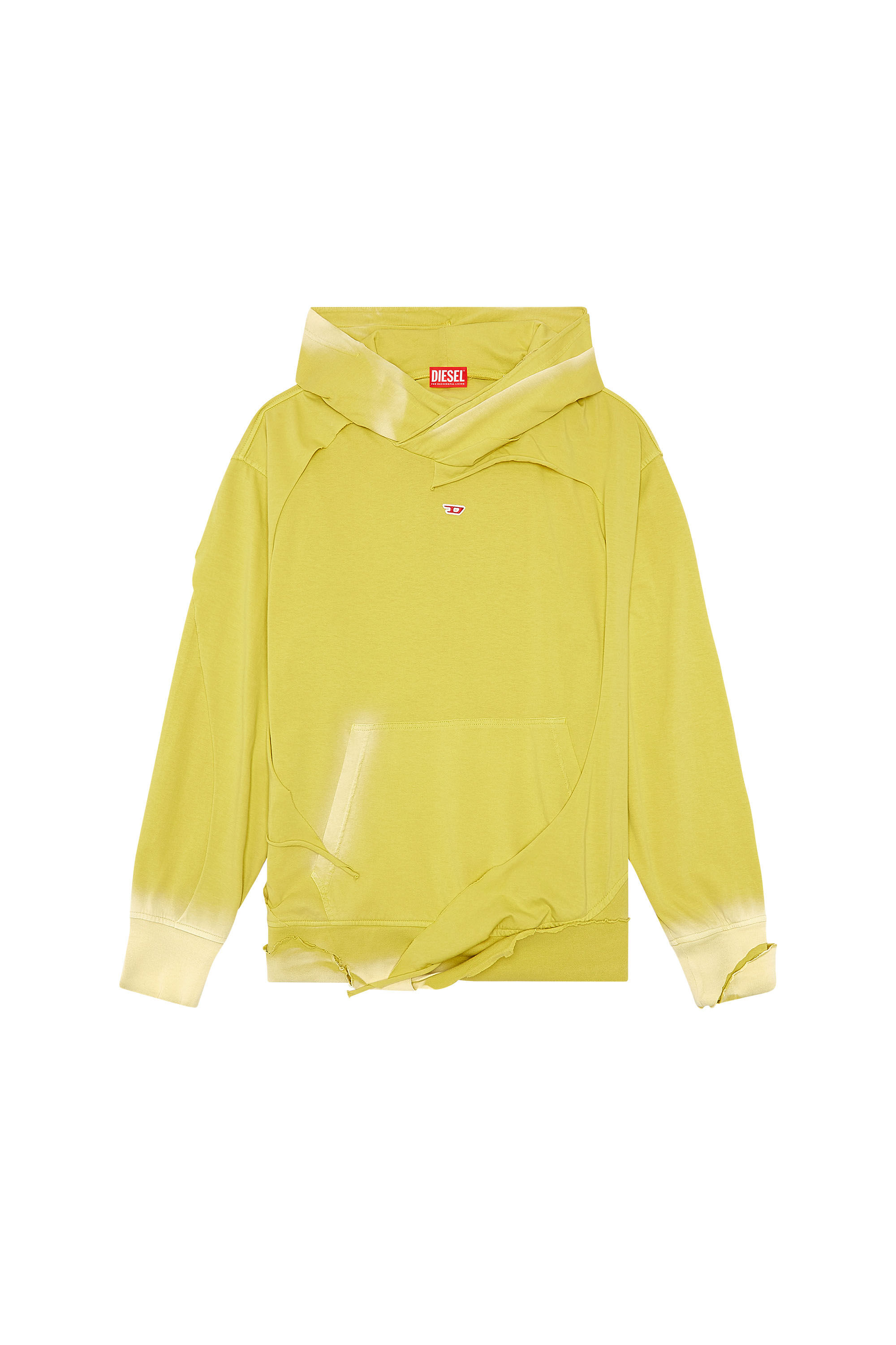 Diesel - S-STRAHOOP-N1, Sweat-shirt à capuche avec effet peel-off destroy Homme in Jaune - 2