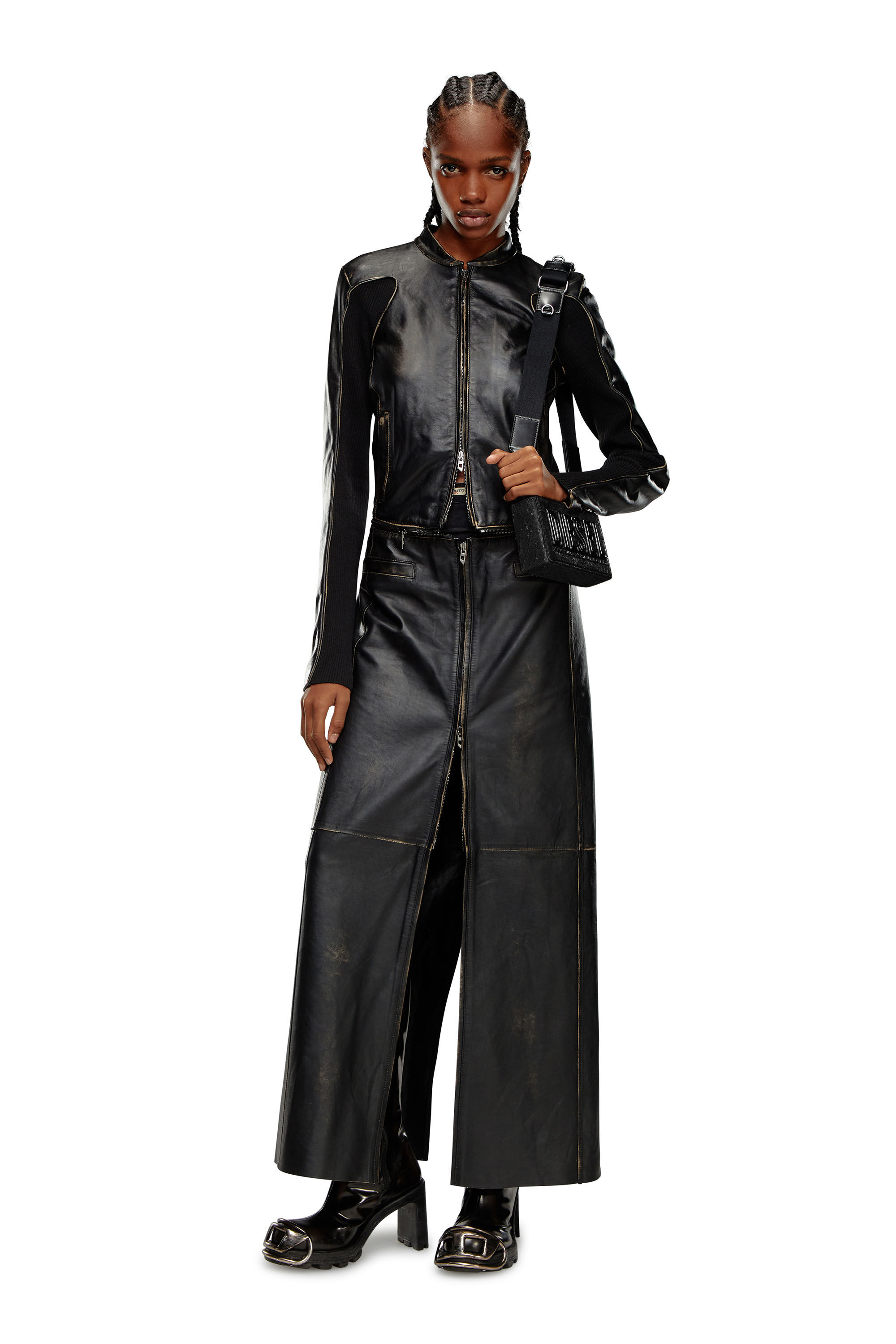 Women's 2-in-1 convertible leather dress | Black | Diesel