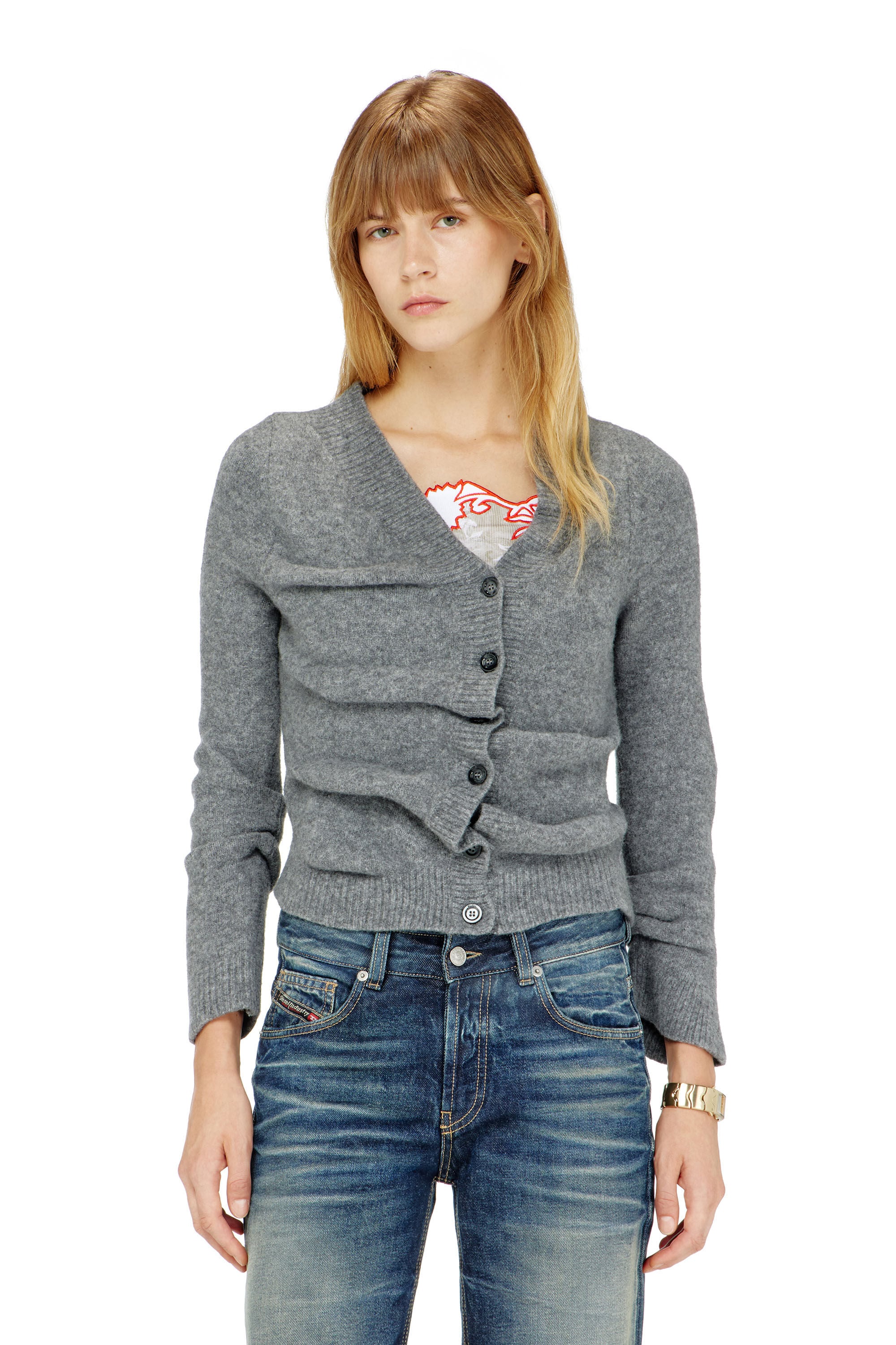 Diesel - M-AVA, Female's Cropped cardigan in wrinkled boiled knit in null - 2