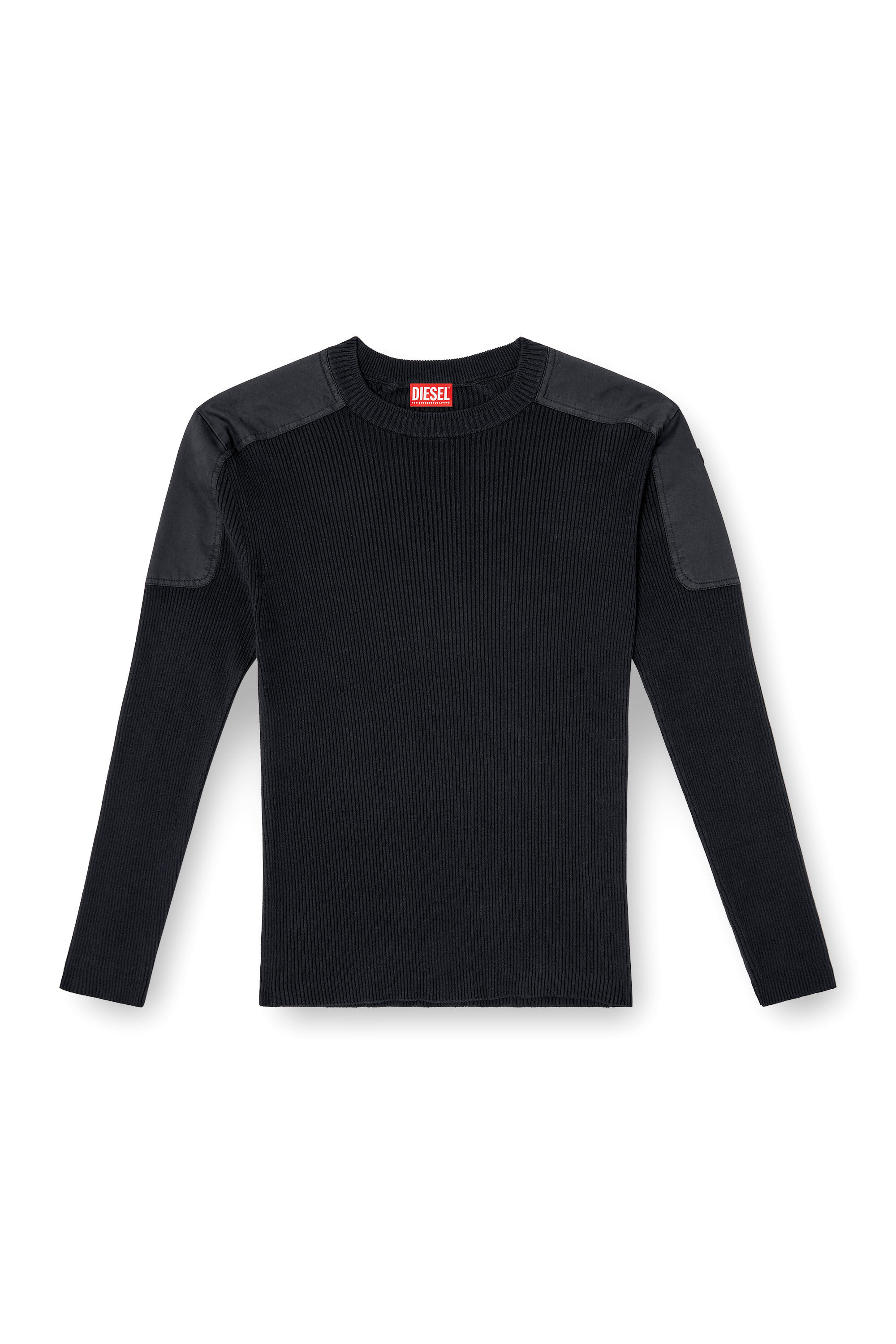 Diesel - K-MARTIN, Pull c&ocirc;tel&eacute; avec empi&egrave;cements aux &eacute;paules Homme in Noir - 2