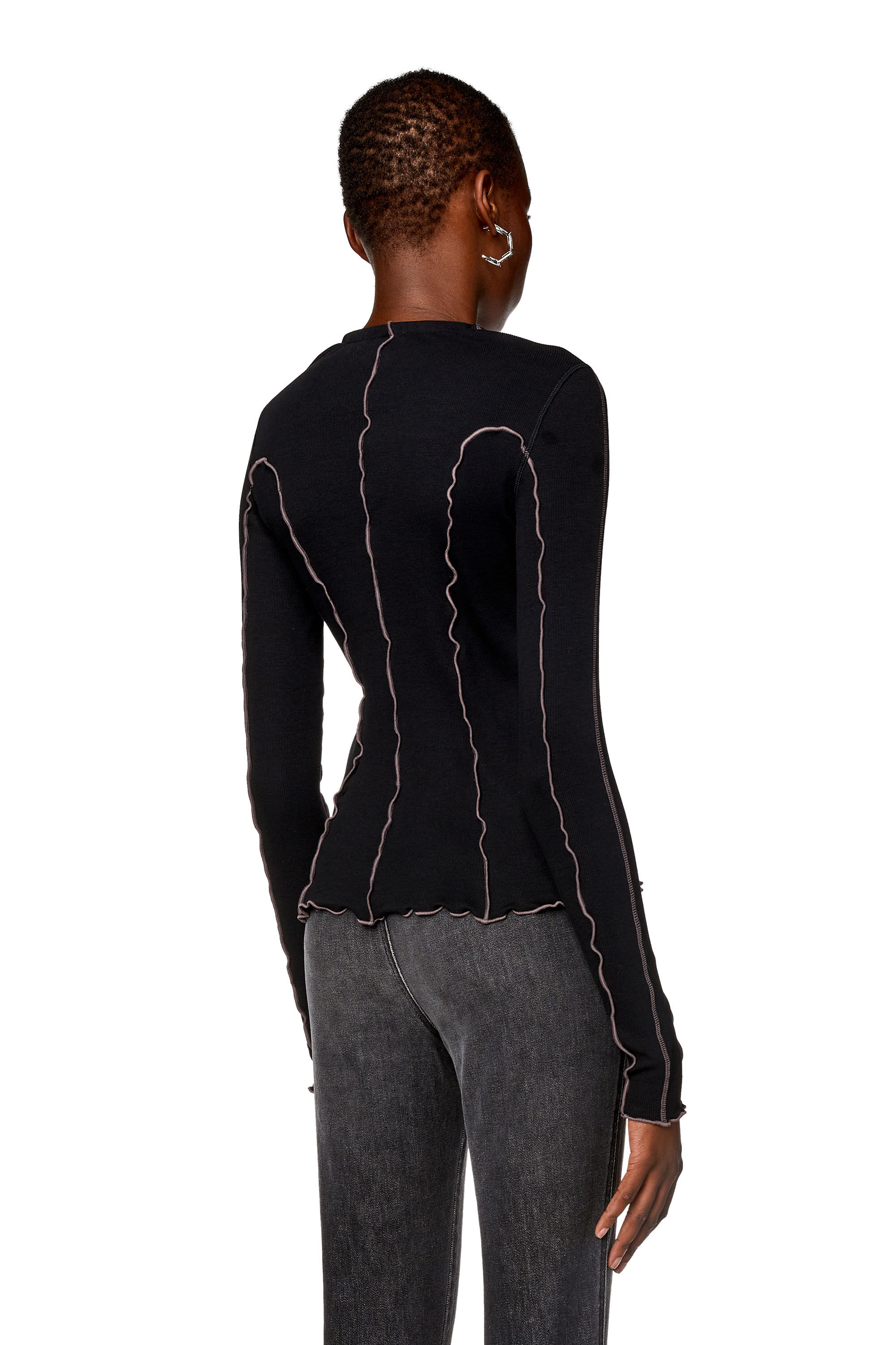 DIESEL ブラック リブニット Women's Ribbed wool jumper with cut-out | Black | Diesel