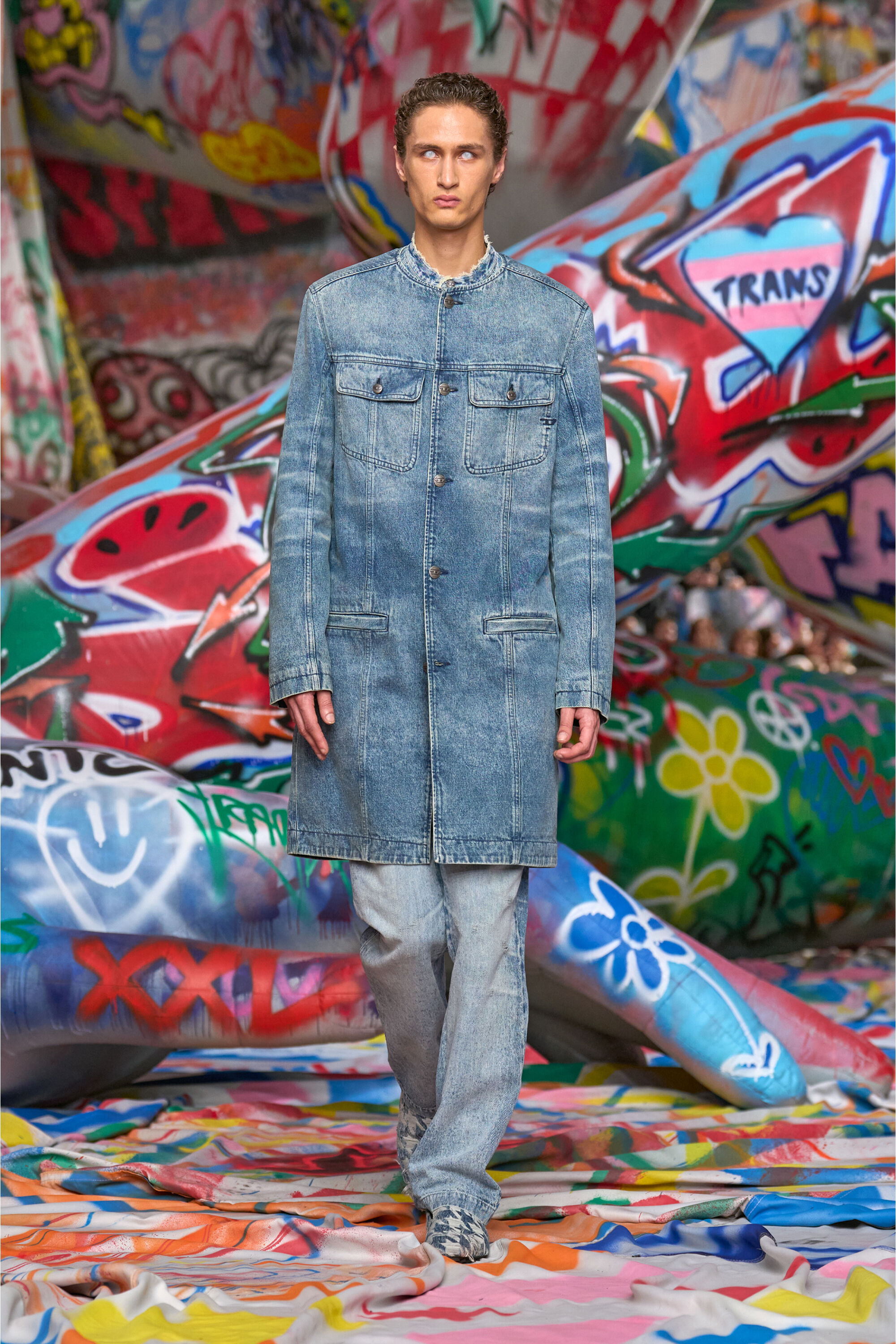 Men's Coat in lasered cotton-hemp denim | Blue | Diesel