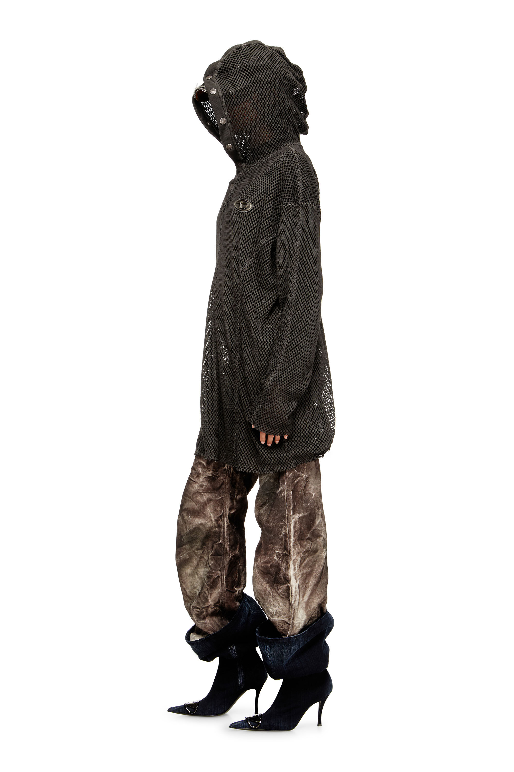 Women's Fishnet hoodie with full-closure hood | Black | Diesel