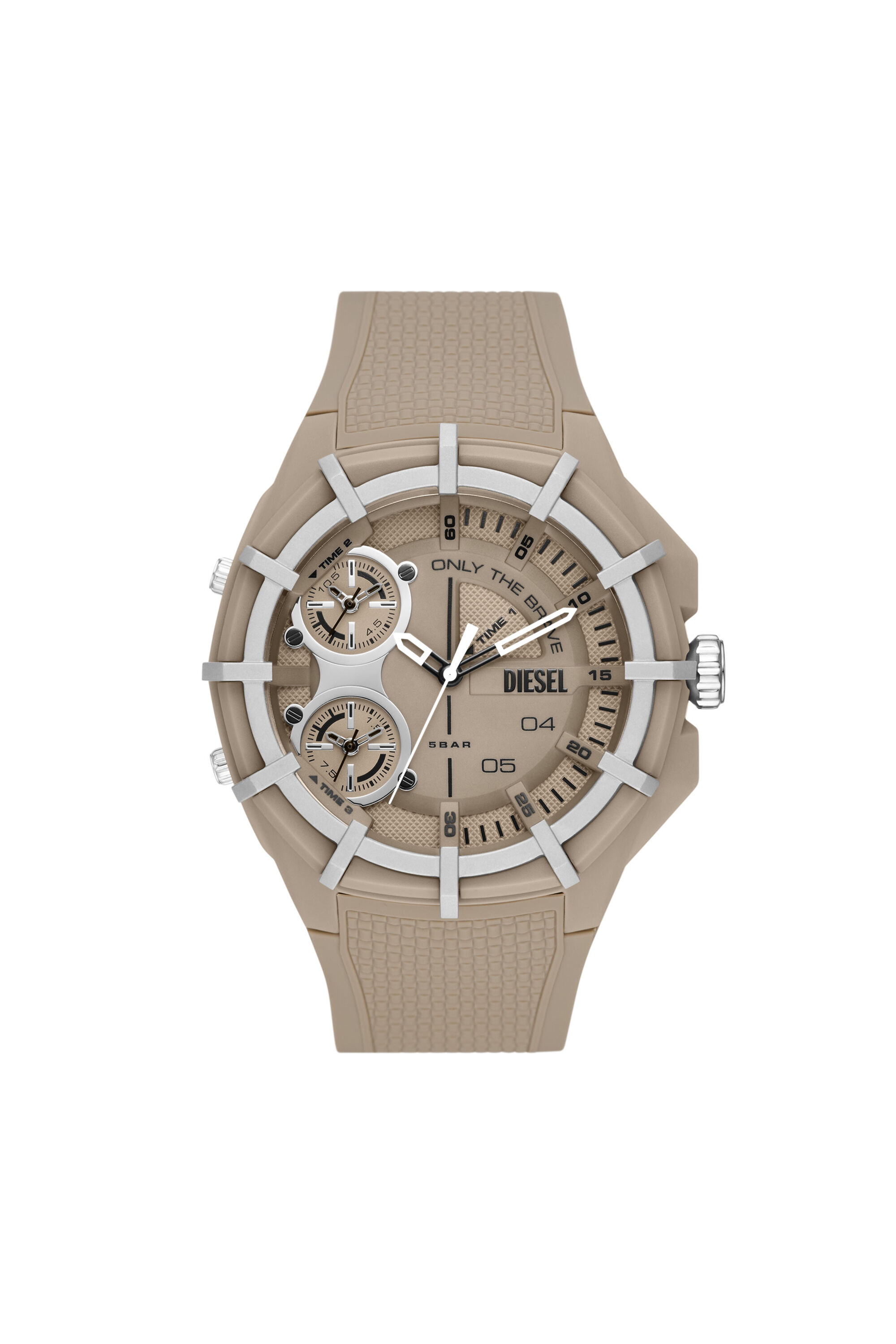 Diesel - DZ1990, Montre Framed à trois aiguilles en silicone brun Homme in Beige - 1