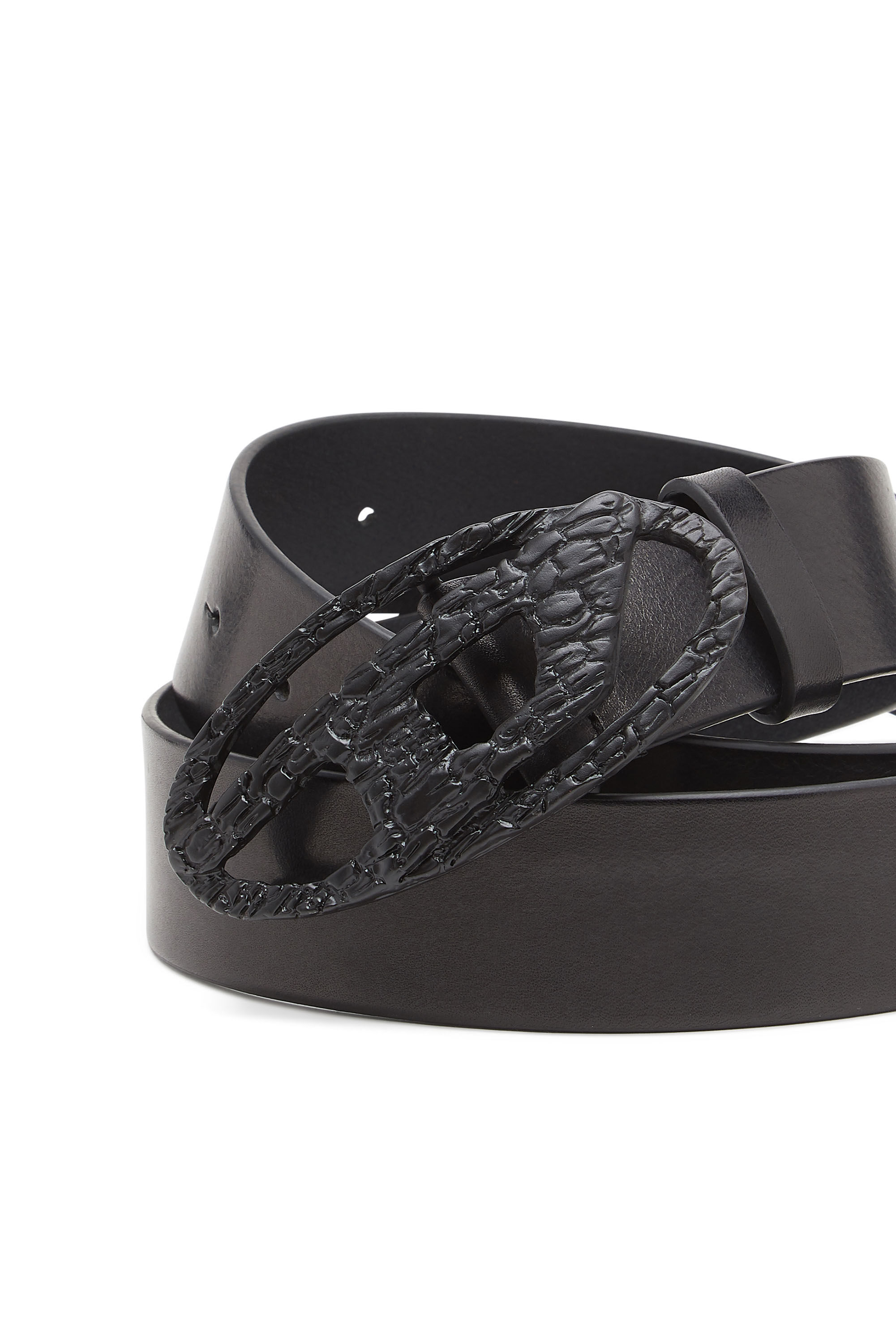 Women's Smooth leather belt with cracked D buckle | Black