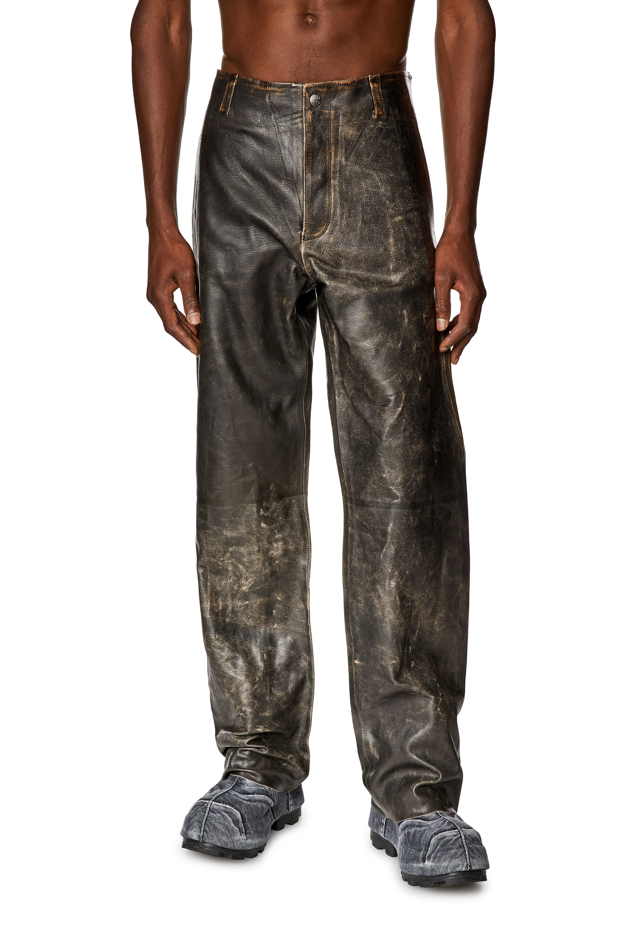 Diesel - P-KAUFFMAN, Male's Pants in coated leather in Brown - 3