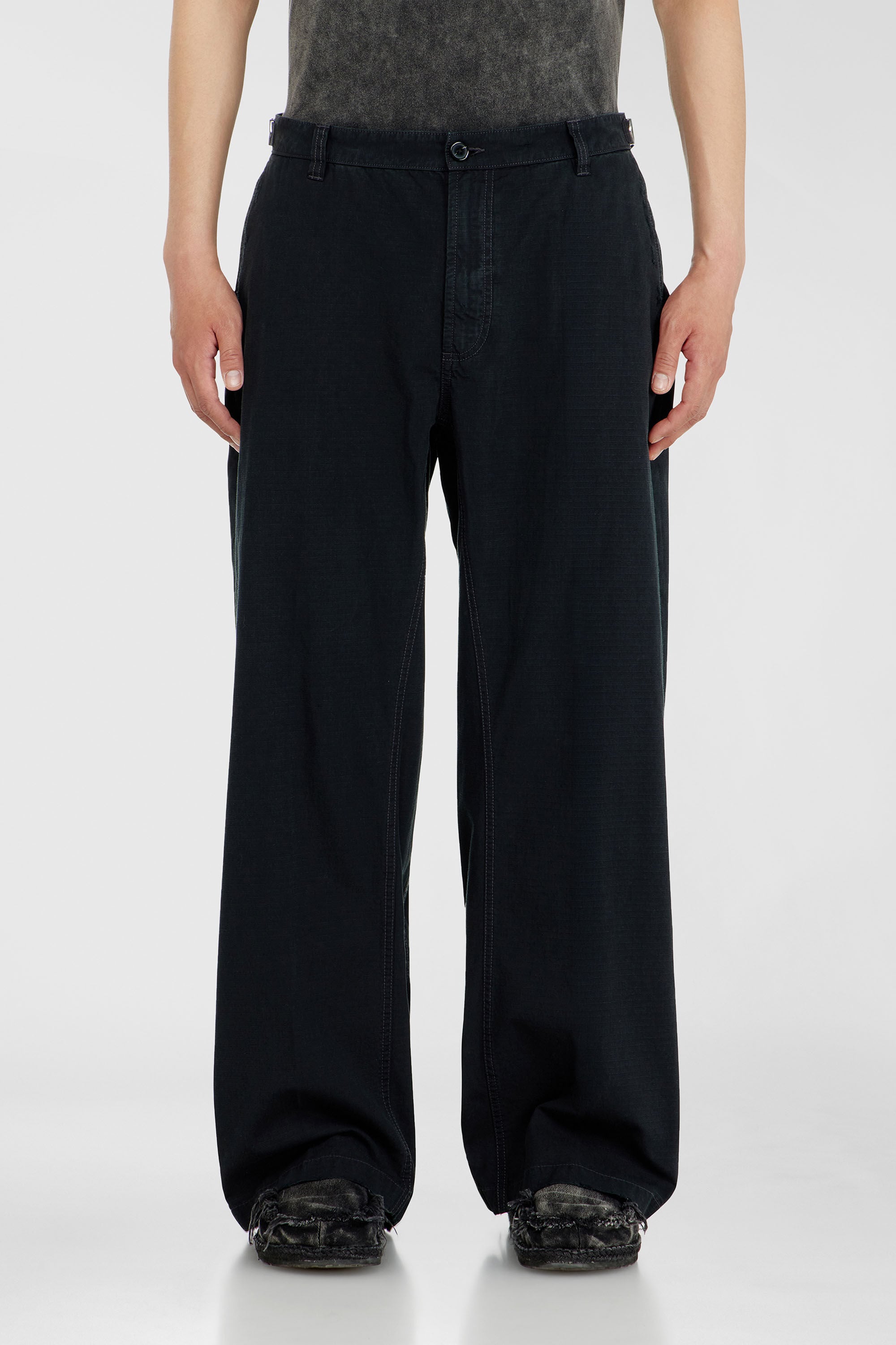 Diesel - P-BALL, Male's Cotton ripstop pants with side buckles in Black - 3