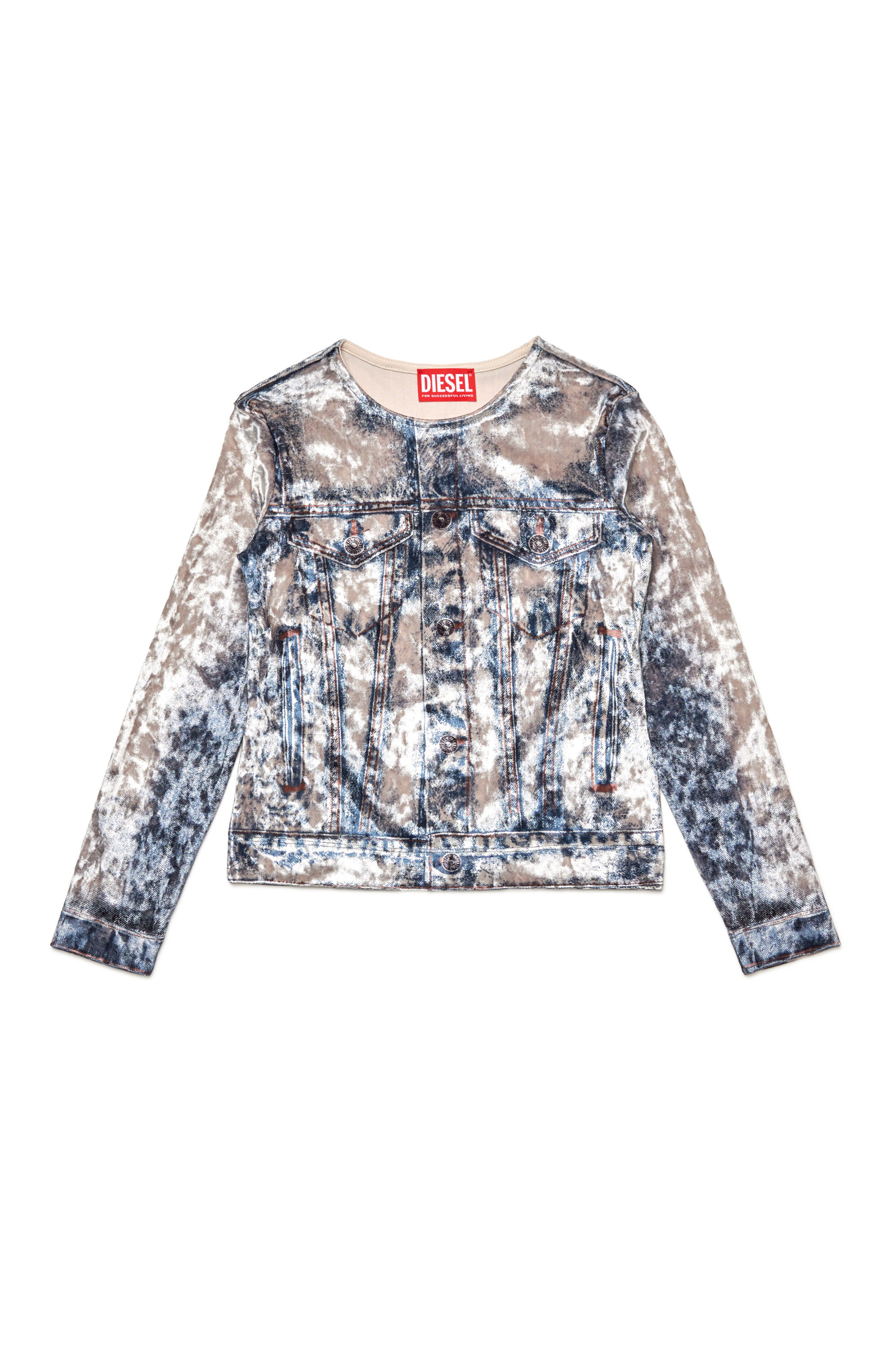 Girl's Long-sleeve top with trompe l'oeil print | Blue | Diesel US